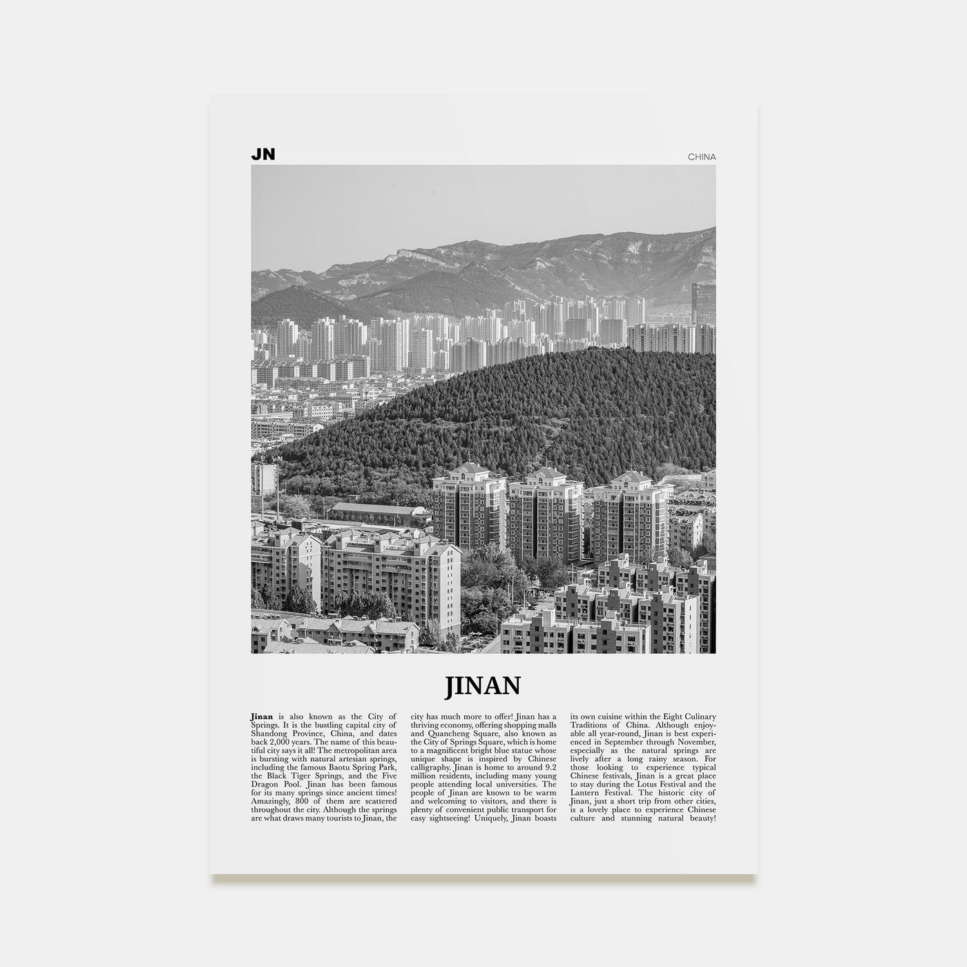 Jinan Travel B&W Poster
