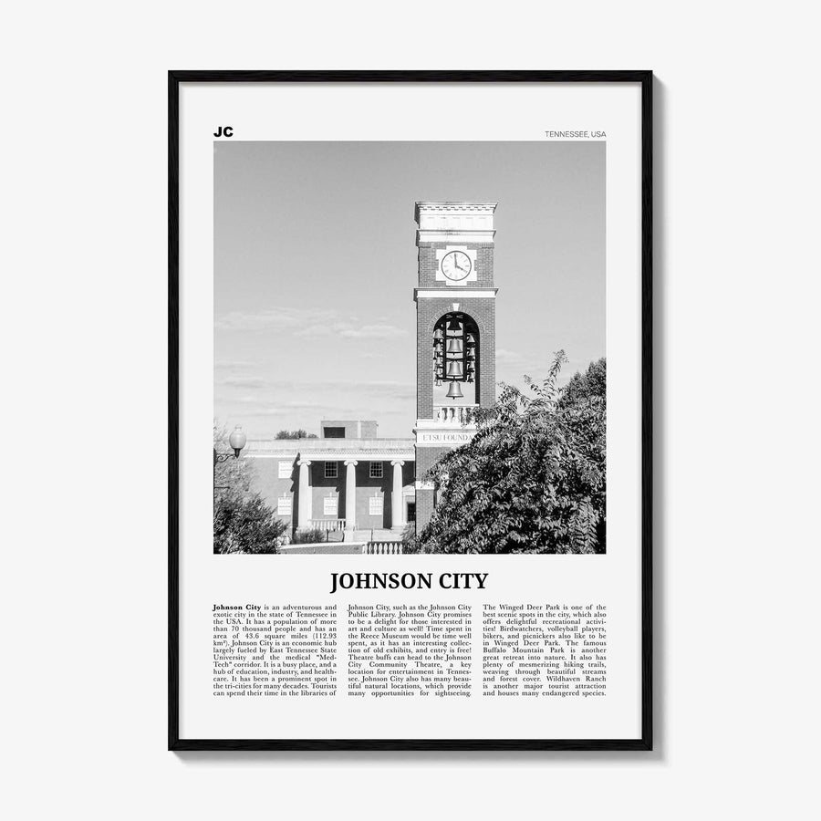 Johnson City Print Black and White, Johnson City Wall Art, Johnson City Poster, Johnson City Photo, Johnson City Map, Tennessee