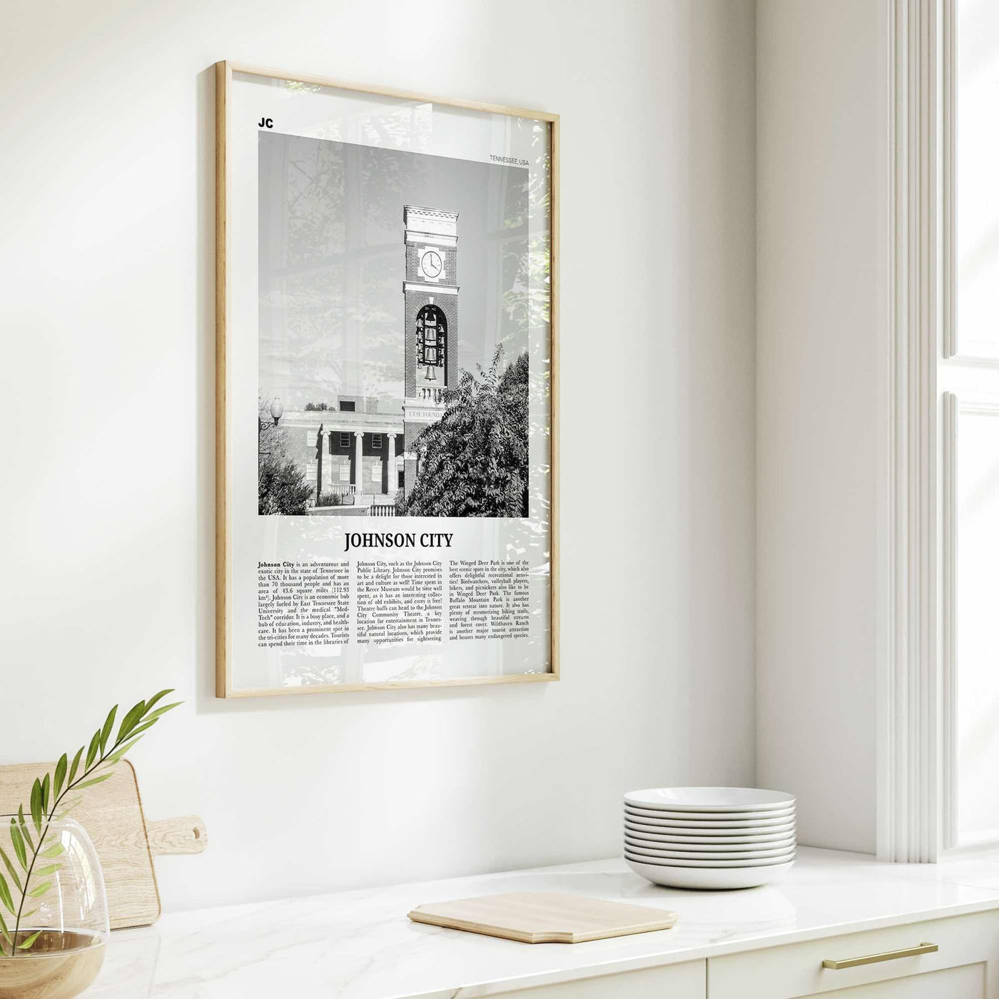 Johnson City Print Black and White, Johnson City Wall Art, Johnson City Poster, Johnson City Photo, Johnson City Map, Tennessee