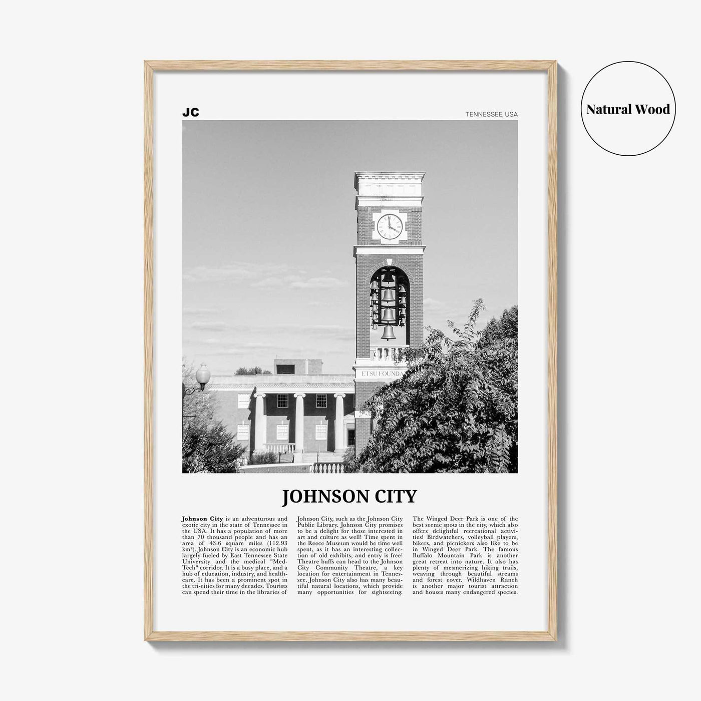 Johnson City Print Black and White, Johnson City Wall Art, Johnson City Poster, Johnson City Photo, Johnson City Map, Tennessee