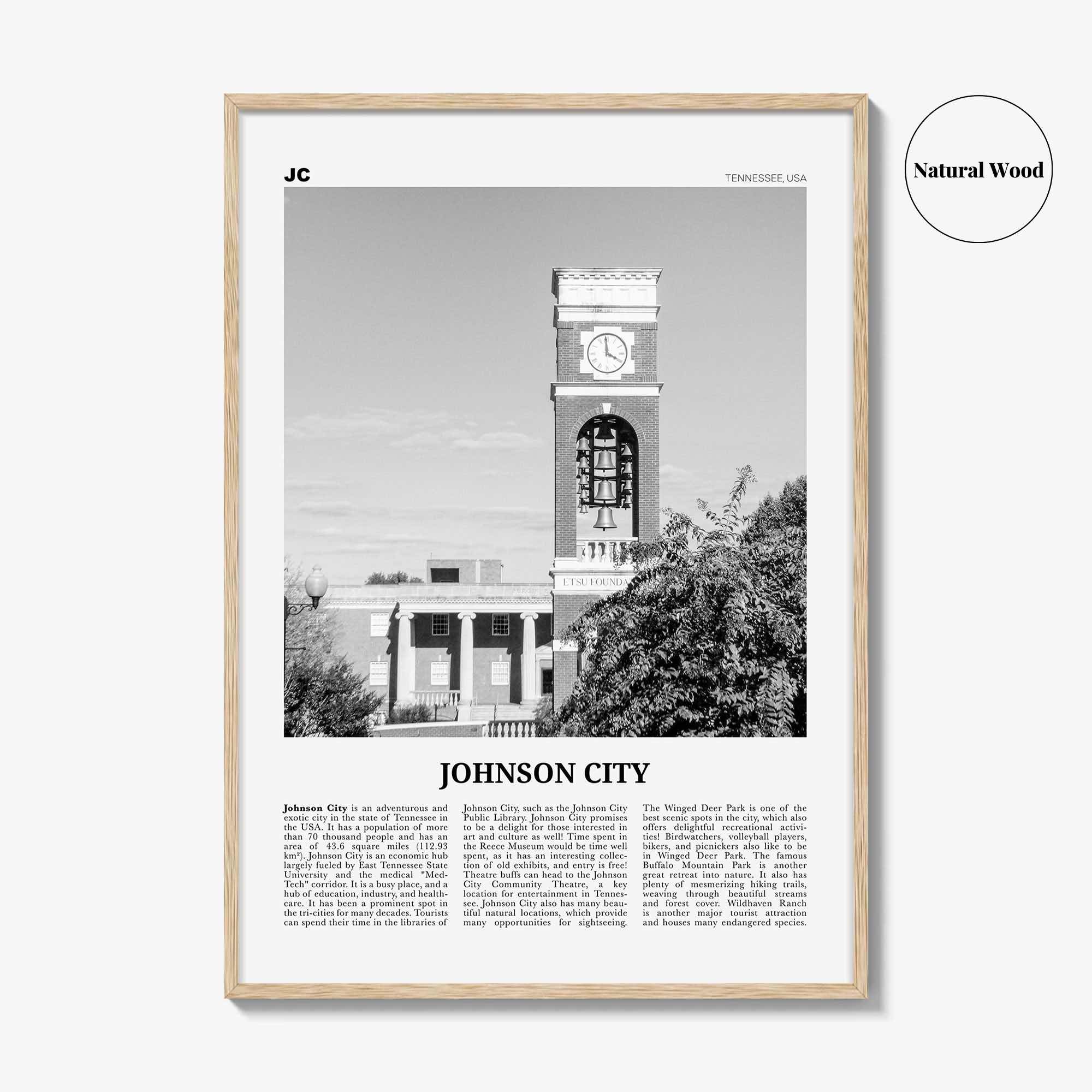 Johnson City Print Black and White, Johnson City Wall Art, Johnson City Poster, Johnson City Photo, Johnson City Map, Tennessee