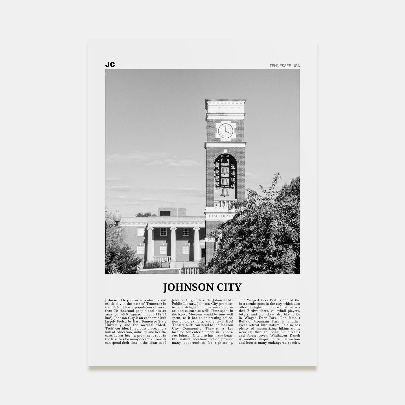 Johnson City Travel B&W Poster