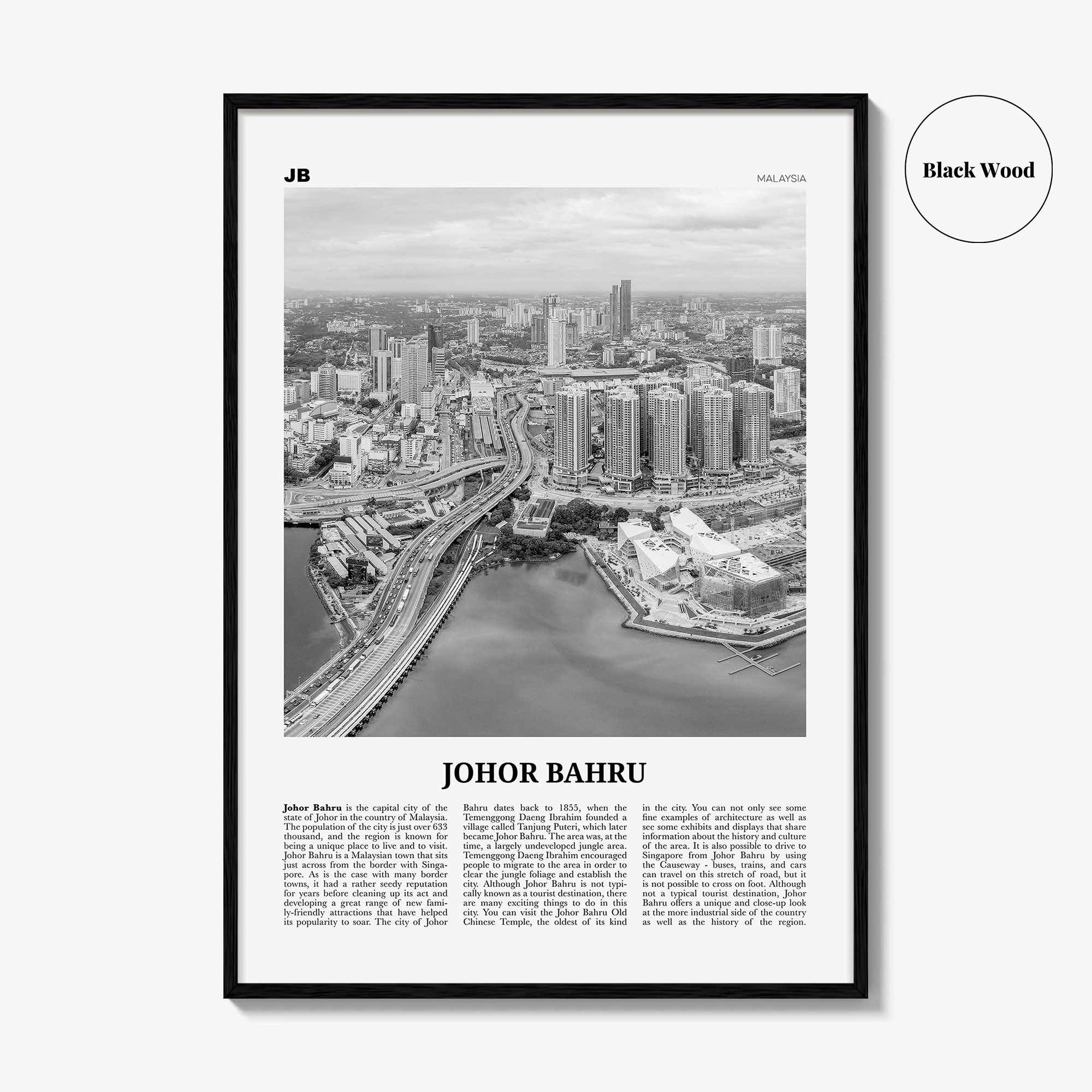 Johor Bahru Print Black and White No 1, Johor Bahru Wall Art, Johor Bahru Poster, Johor Bahru Photo, Johor Bahru Wall Décor, Malaysia