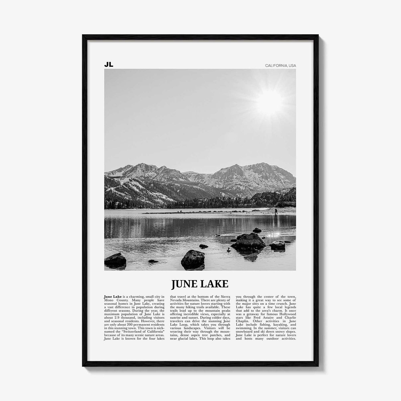 June Lake Print Black and White, June Lake Wall Art, June Lake Poster, June Lake Photo, June Lake Wall Décor, June Lake Map, California, USA