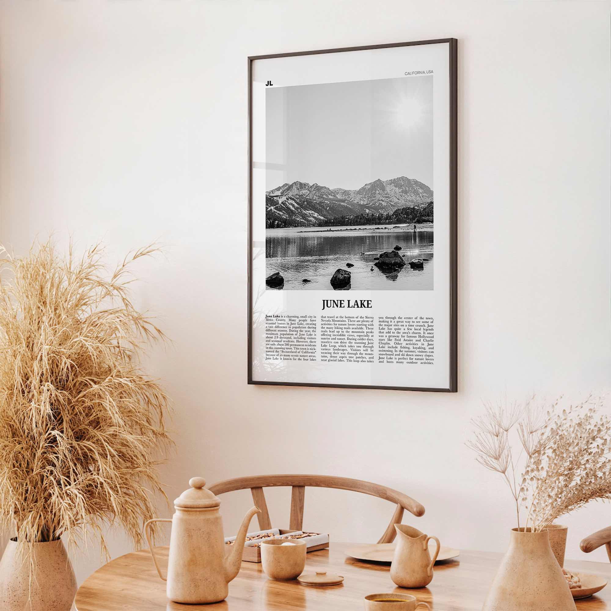 June Lake Print Black and White, June Lake Wall Art, June Lake Poster, June Lake Photo, June Lake Wall Décor, June Lake Map, California, USA