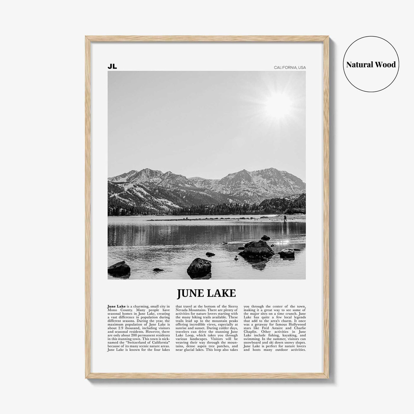 June Lake Print Black and White, June Lake Wall Art, June Lake Poster, June Lake Photo, June Lake Wall Décor, June Lake Map, California, USA
