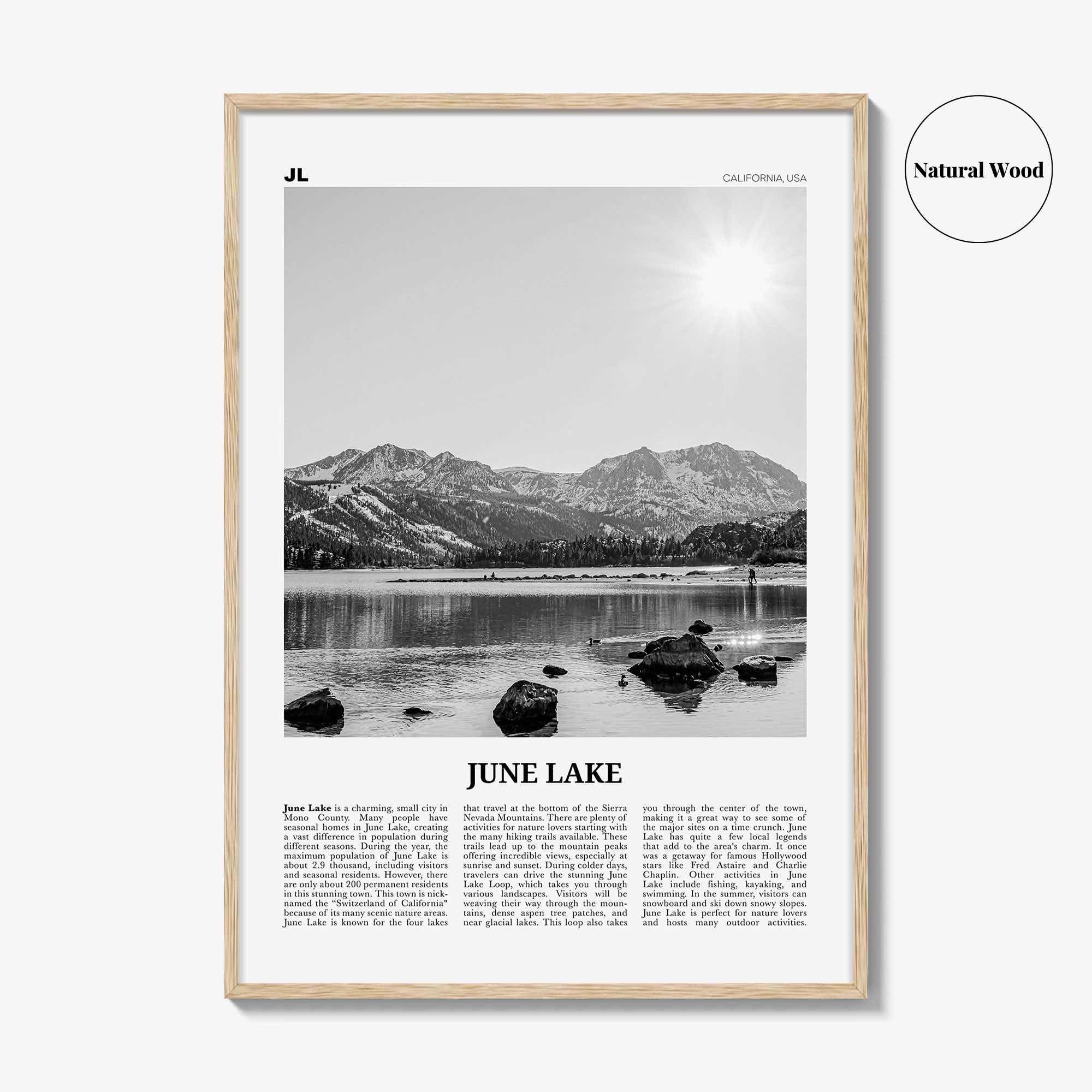 June Lake Print Black and White, June Lake Wall Art, June Lake Poster, June Lake Photo, June Lake Wall Décor, June Lake Map, California, USA