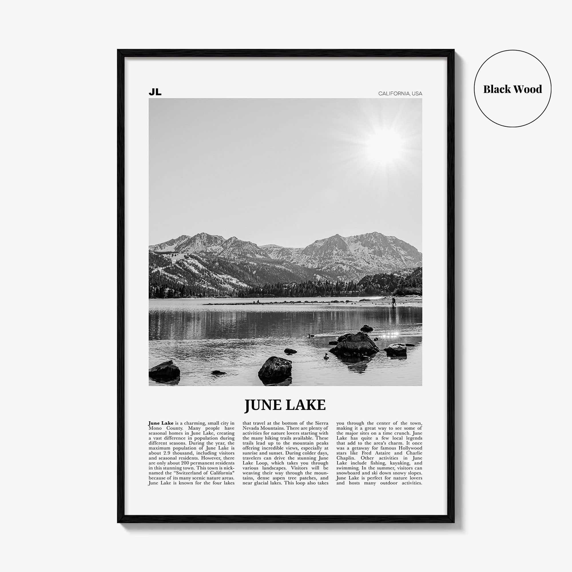 June Lake Print Black and White, June Lake Wall Art, June Lake Poster, June Lake Photo, June Lake Wall Décor, June Lake Map, California, USA