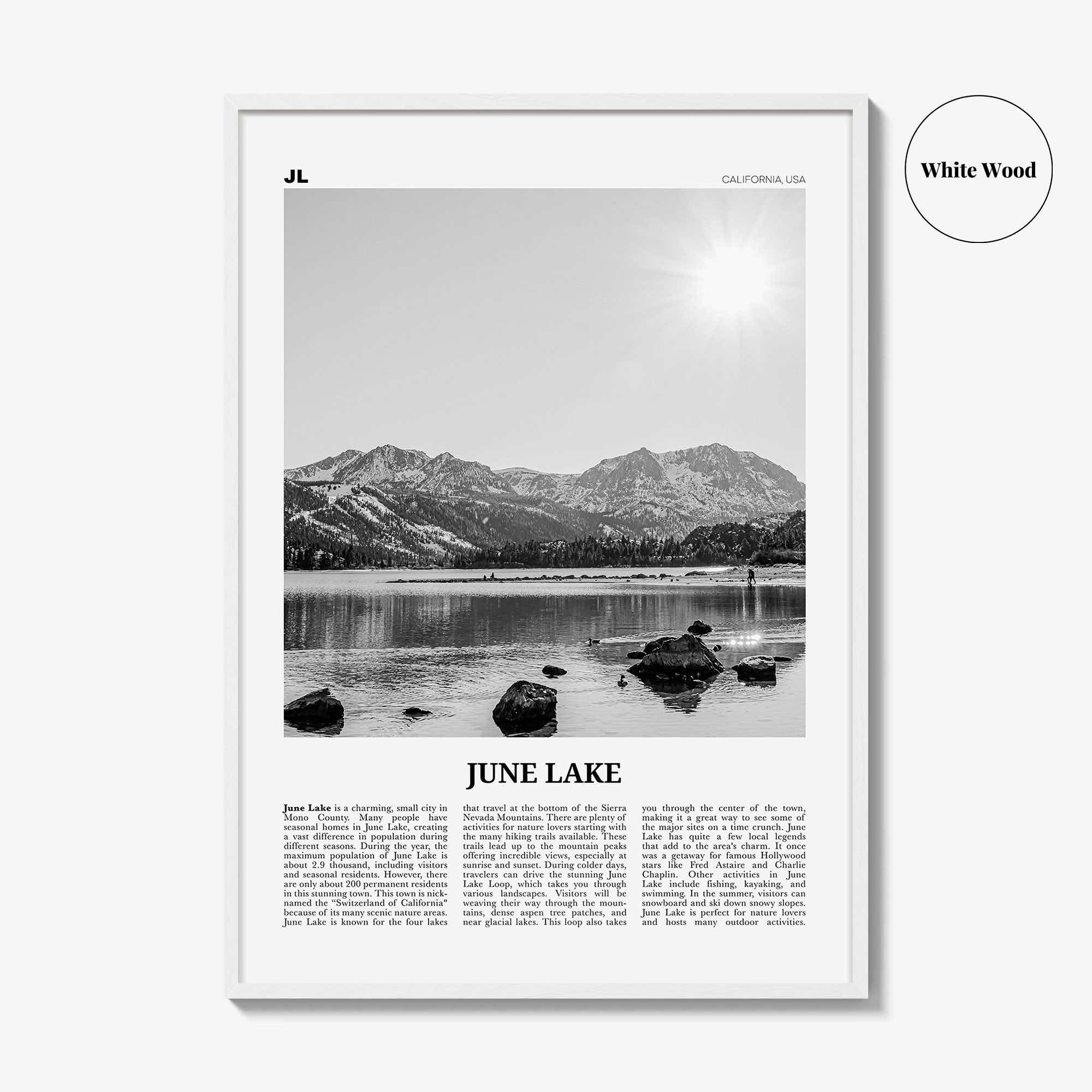 June Lake Print Black and White, June Lake Wall Art, June Lake Poster, June Lake Photo, June Lake Wall Décor, June Lake Map, California, USA