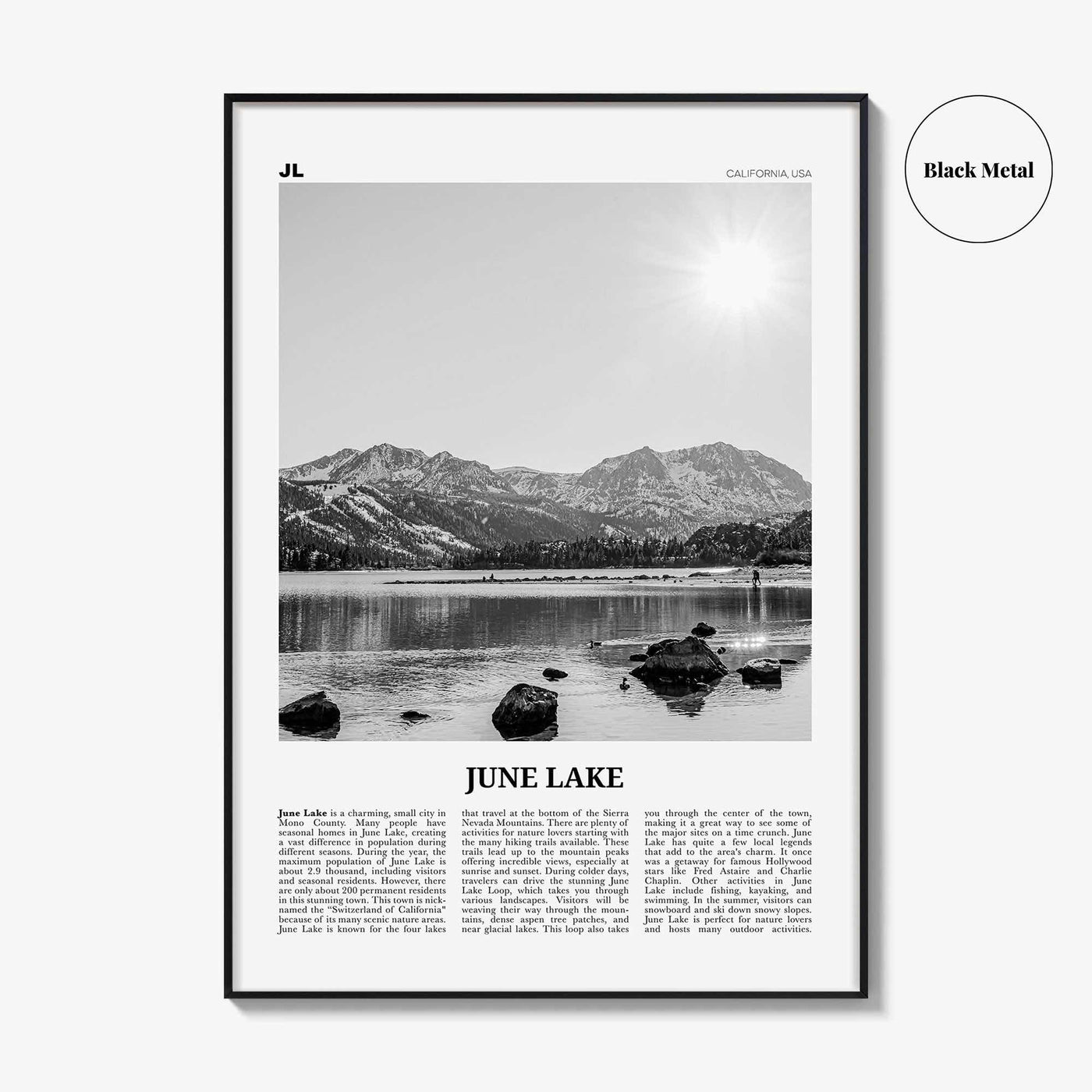 June Lake Print Black and White, June Lake Wall Art, June Lake Poster, June Lake Photo, June Lake Wall Décor, June Lake Map, California, USA