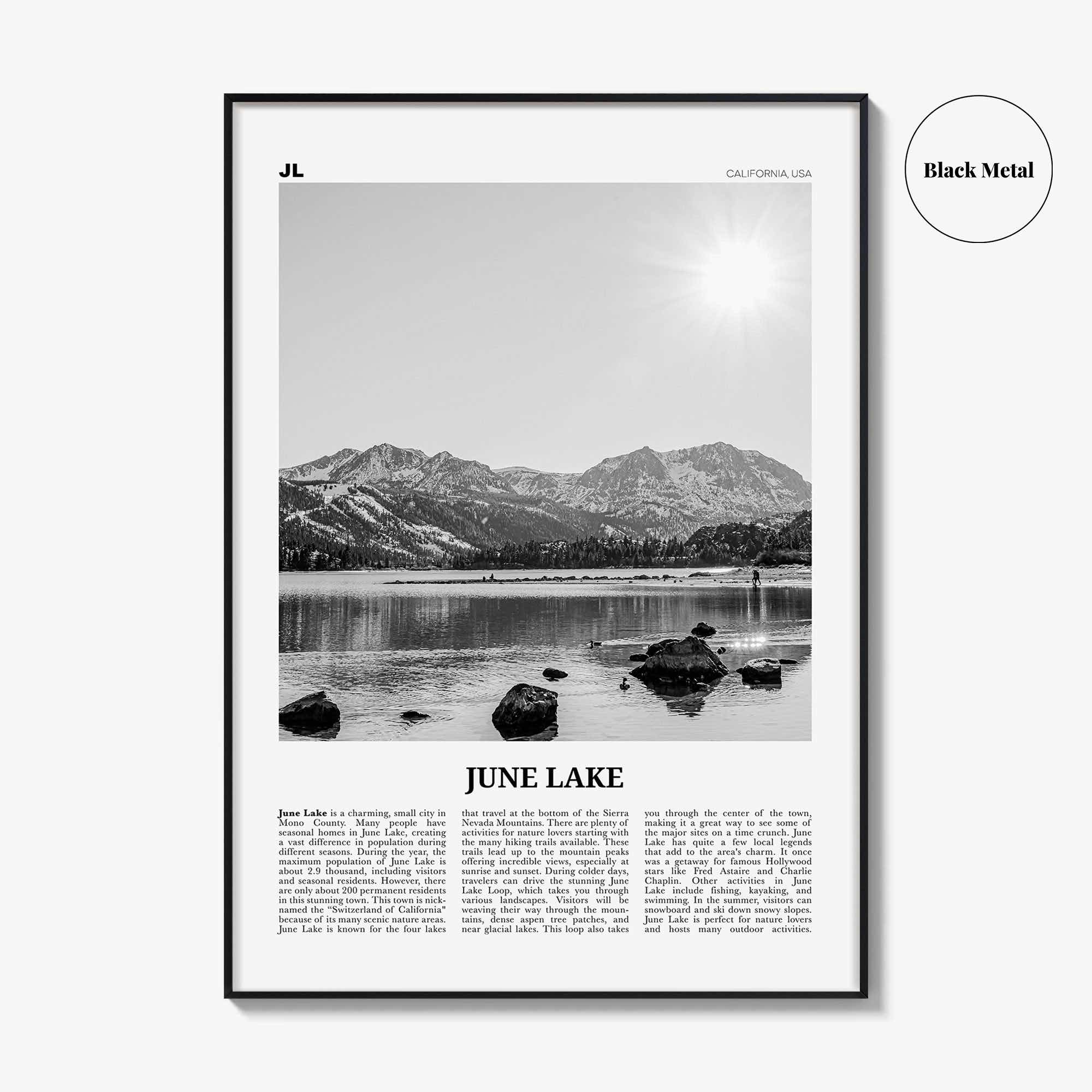 June Lake Print Black and White, June Lake Wall Art, June Lake Poster, June Lake Photo, June Lake Wall Décor, June Lake Map, California, USA
