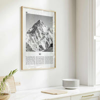K2 Print Black and White, K2 Wall Art, K2 Poster, K2 Photo, Mount K2 Poster Print, Karakoram range, Gilgit-Baltistan