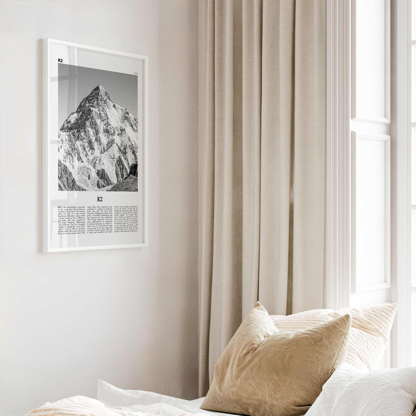 K2 Print Black and White, K2 Wall Art, K2 Poster, K2 Photo, Mount K2 Poster Print, Karakoram range, Gilgit-Baltistan