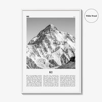 K2 Print Black and White, K2 Wall Art, K2 Poster, K2 Photo, Mount K2 Poster Print, Karakoram range, Gilgit-Baltistan