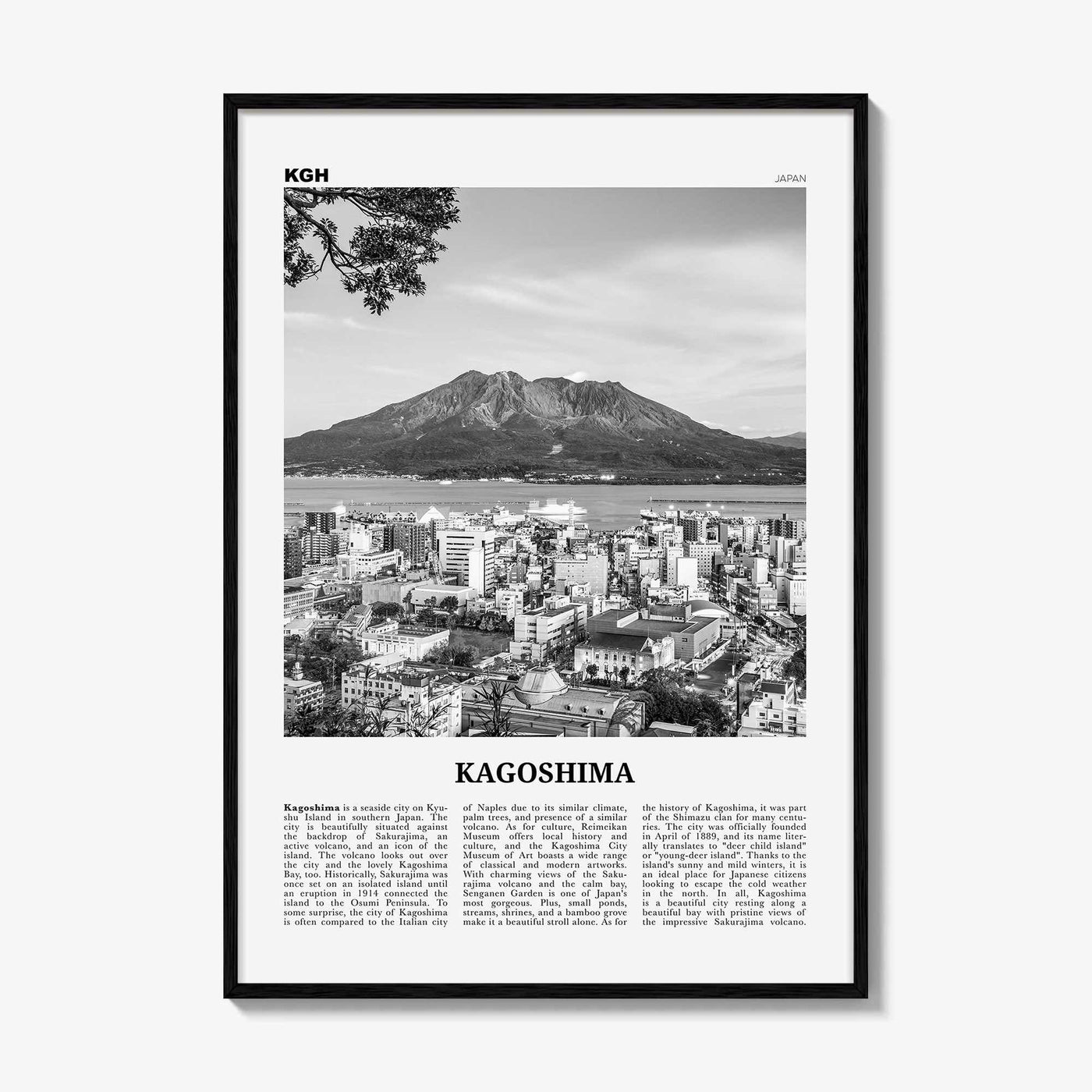 Kagoshima Print Black and White, Kagoshima Wall Art, Kagoshima Poster, Kagoshima Photo, Kagoshima Wall Décor, Kagoshima Map, Japan