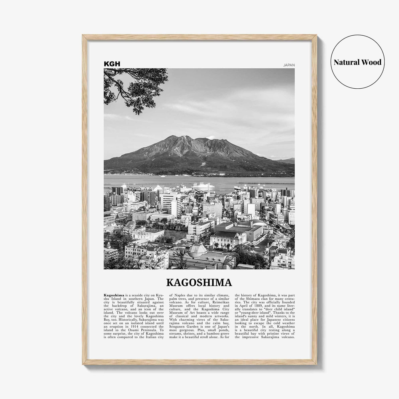 Kagoshima Print Black and White, Kagoshima Wall Art, Kagoshima Poster, Kagoshima Photo, Kagoshima Wall Décor, Kagoshima Map, Japan