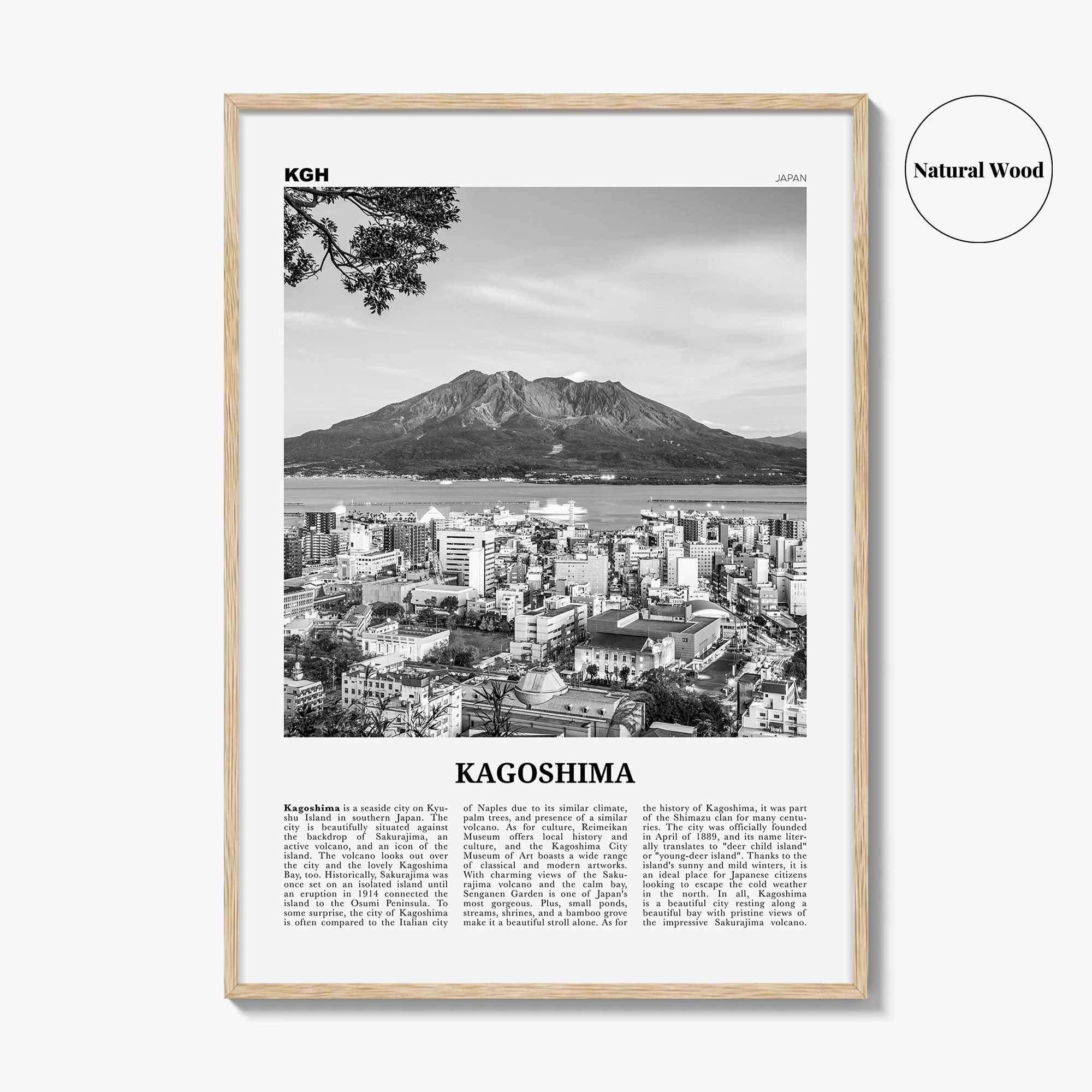 Kagoshima Print Black and White, Kagoshima Wall Art, Kagoshima Poster, Kagoshima Photo, Kagoshima Wall Décor, Kagoshima Map, Japan