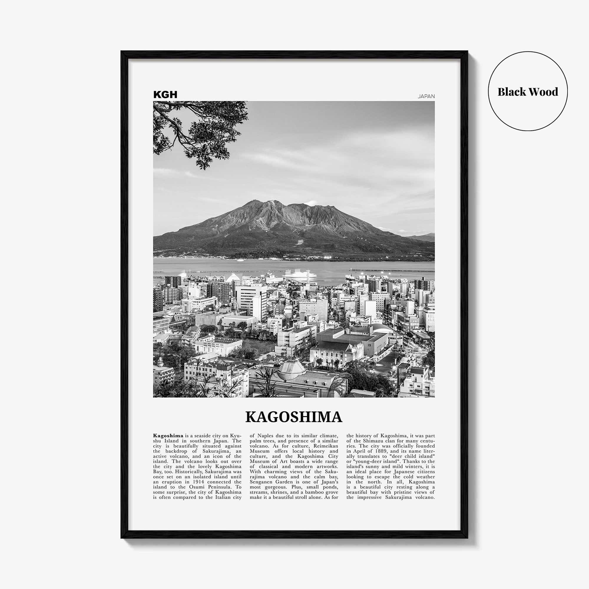 Kagoshima Print Black and White, Kagoshima Wall Art, Kagoshima Poster, Kagoshima Photo, Kagoshima Wall Décor, Kagoshima Map, Japan