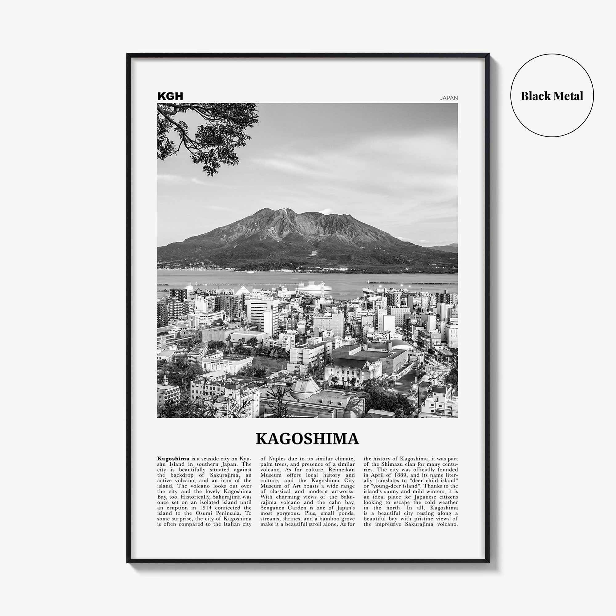 Kagoshima Print Black and White, Kagoshima Wall Art, Kagoshima Poster, Kagoshima Photo, Kagoshima Wall Décor, Kagoshima Map, Japan