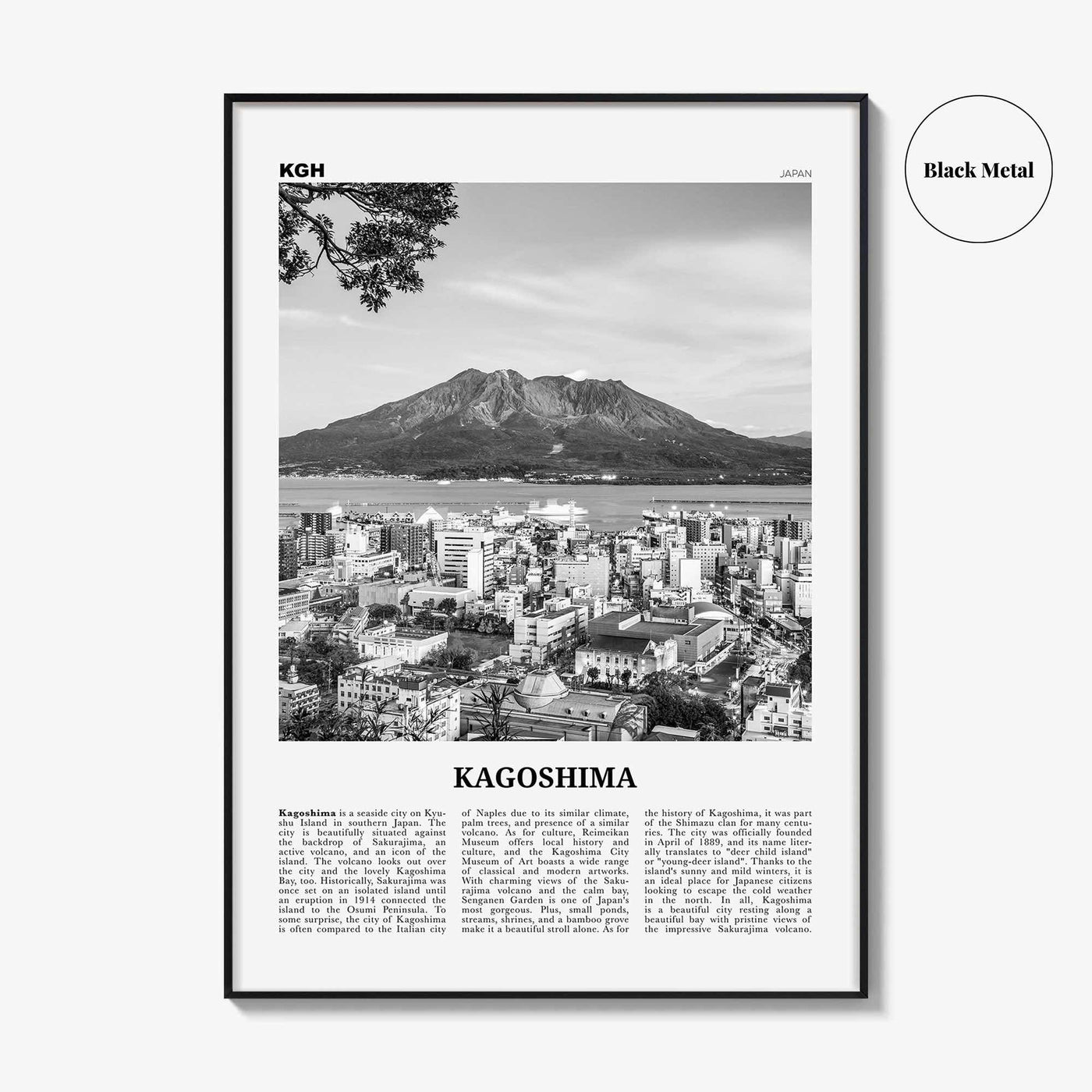 Kagoshima Print Black and White, Kagoshima Wall Art, Kagoshima Poster, Kagoshima Photo, Kagoshima Wall Décor, Kagoshima Map, Japan
