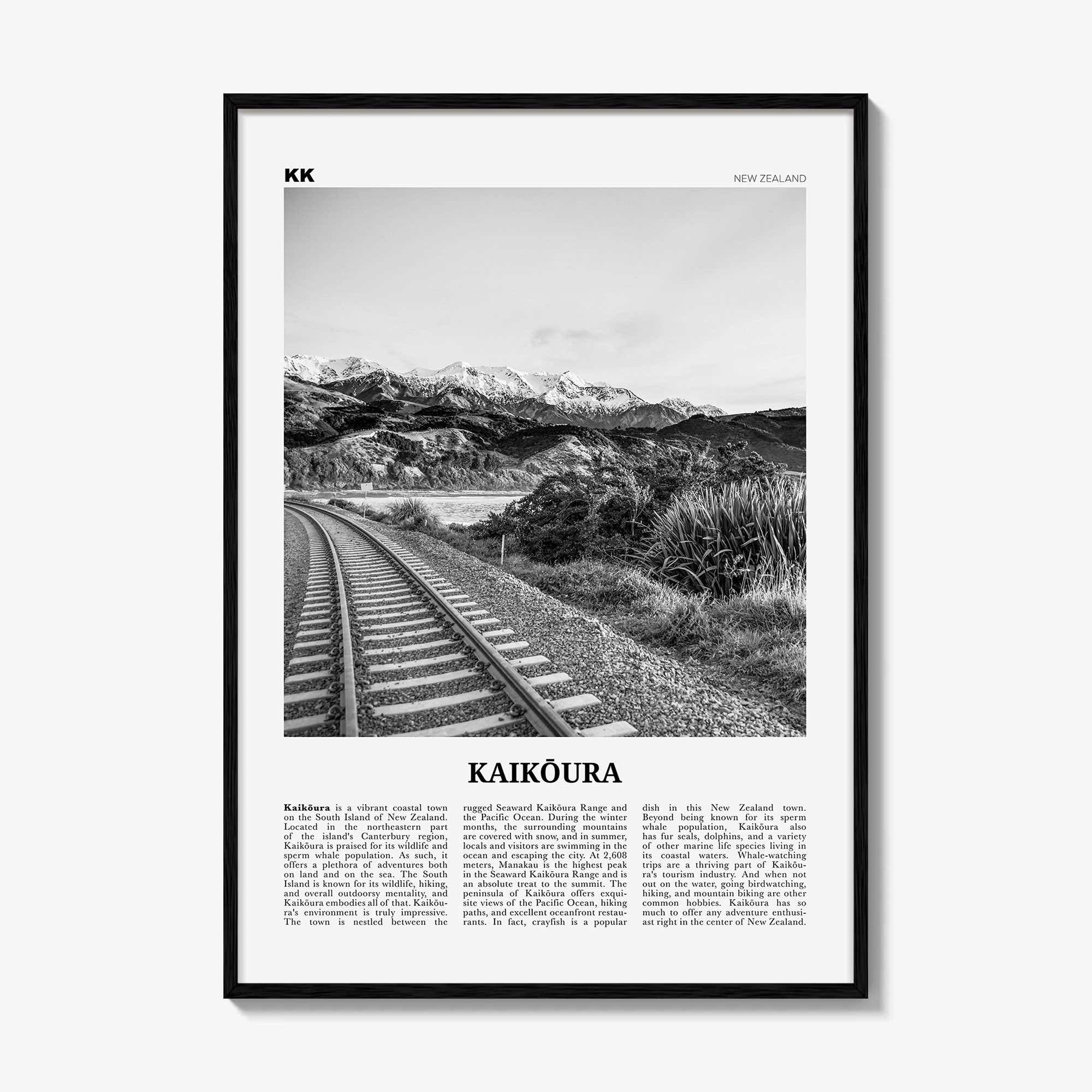Kaikoura Print Black and White, Kaikōura Wall Art, Kaikōura Poster, Kaikōura Photo, Kaikōura Wall Décor, Kaikōura Map, New Zealand