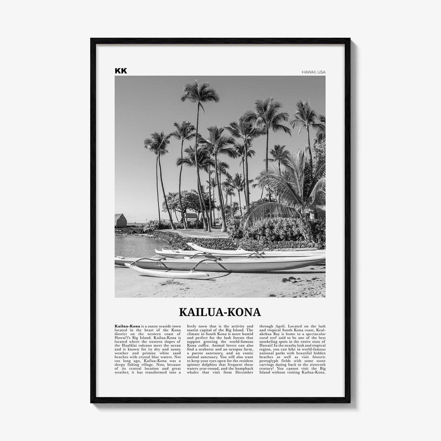 Kailua Kona Print Black and White, Kailua-Kona Wall Art, Kailua-Kona Poster, Kailua-Kona Photo, Kailua-Kona Wall Décor, Hawaii, USA