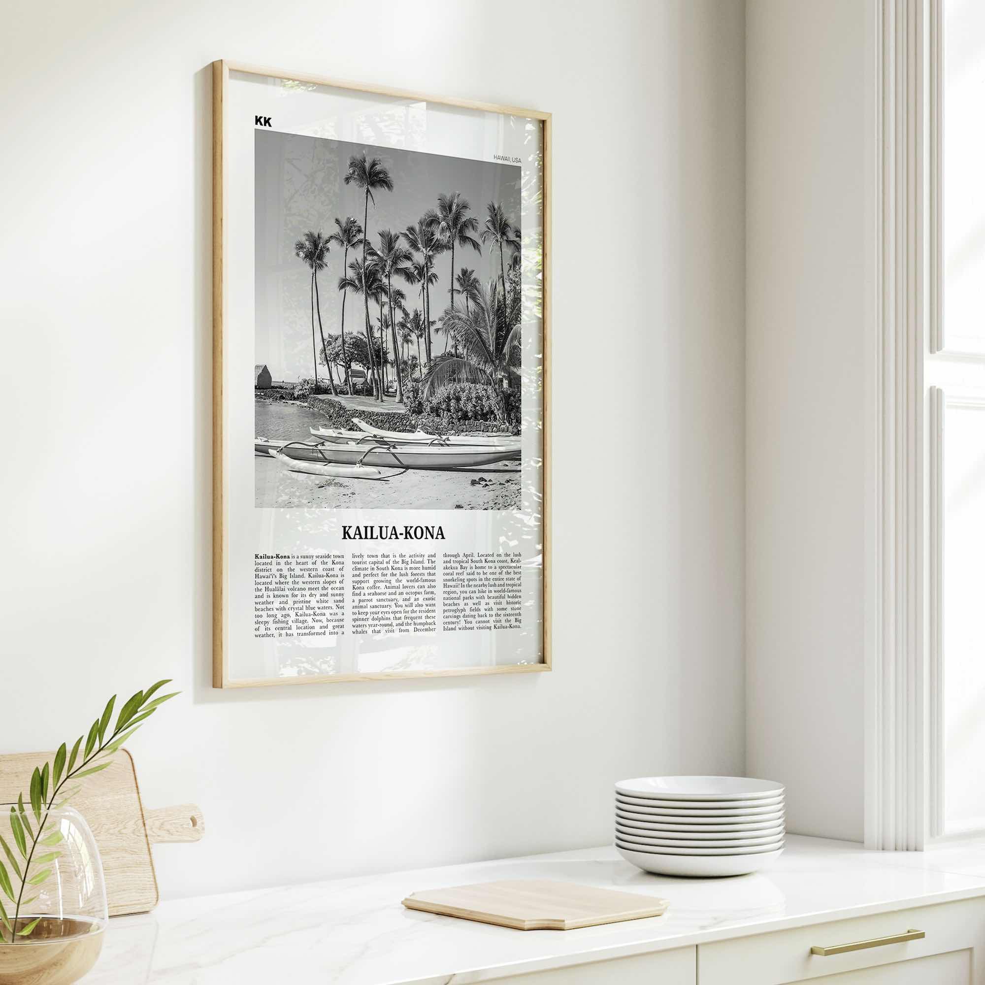 Kailua Kona Print Black and White, Kailua-Kona Wall Art, Kailua-Kona Poster, Kailua-Kona Photo, Kailua-Kona Wall Décor, Hawaii, USA