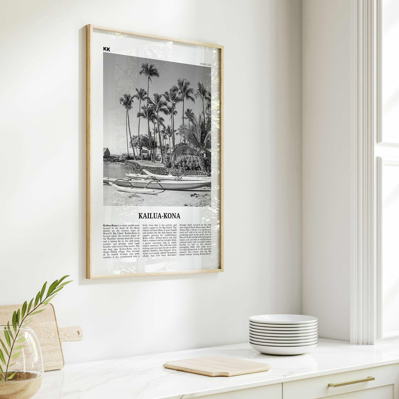 Kailua Kona Print Black and White, Kailua-Kona Wall Art, Kailua-Kona Poster, Kailua-Kona Photo, Kailua-Kona Wall Décor, Hawaii, USA