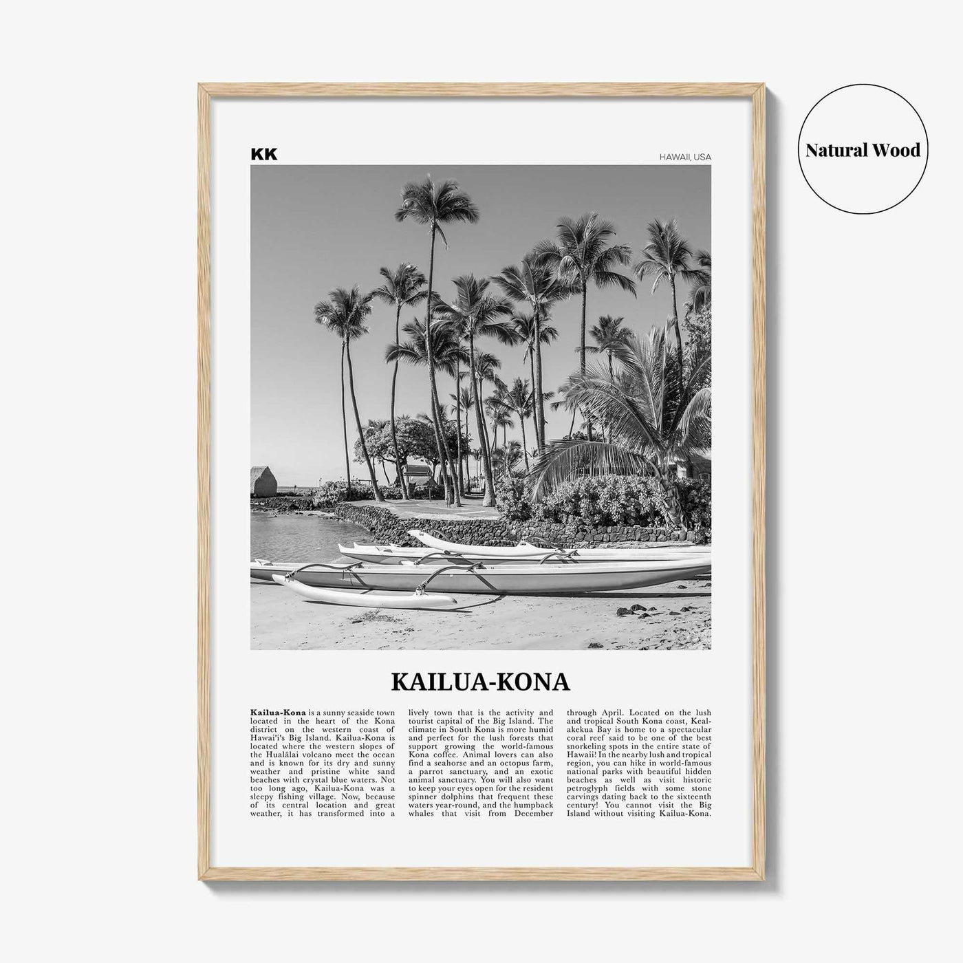 Kailua Kona Print Black and White, Kailua-Kona Wall Art, Kailua-Kona Poster, Kailua-Kona Photo, Kailua-Kona Wall Décor, Hawaii, USA