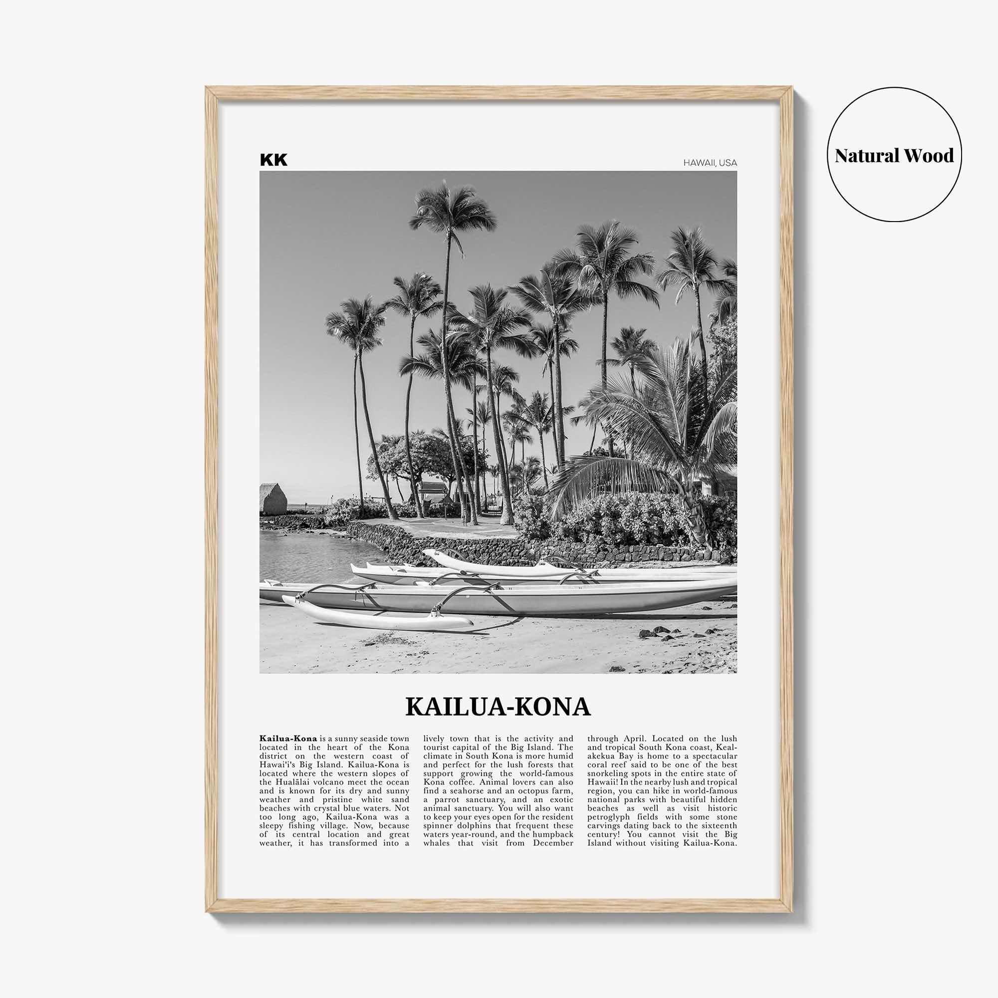 Kailua Kona Print Black and White, Kailua-Kona Wall Art, Kailua-Kona Poster, Kailua-Kona Photo, Kailua-Kona Wall Décor, Hawaii, USA