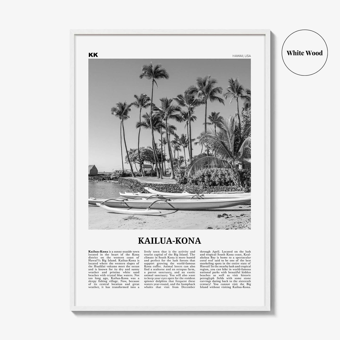 Kailua Kona Print Black and White, Kailua-Kona Wall Art, Kailua-Kona Poster, Kailua-Kona Photo, Kailua-Kona Wall Décor, Hawaii, USA