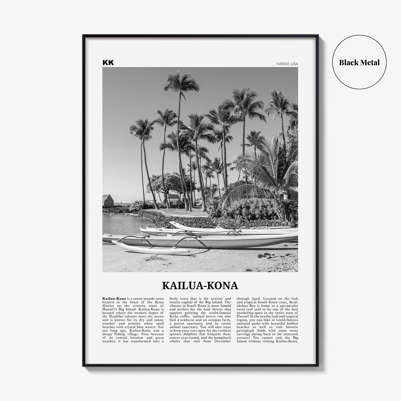 Kailua Kona Print Black and White, Kailua-Kona Wall Art, Kailua-Kona Poster, Kailua-Kona Photo, Kailua-Kona Wall Décor, Hawaii, USA