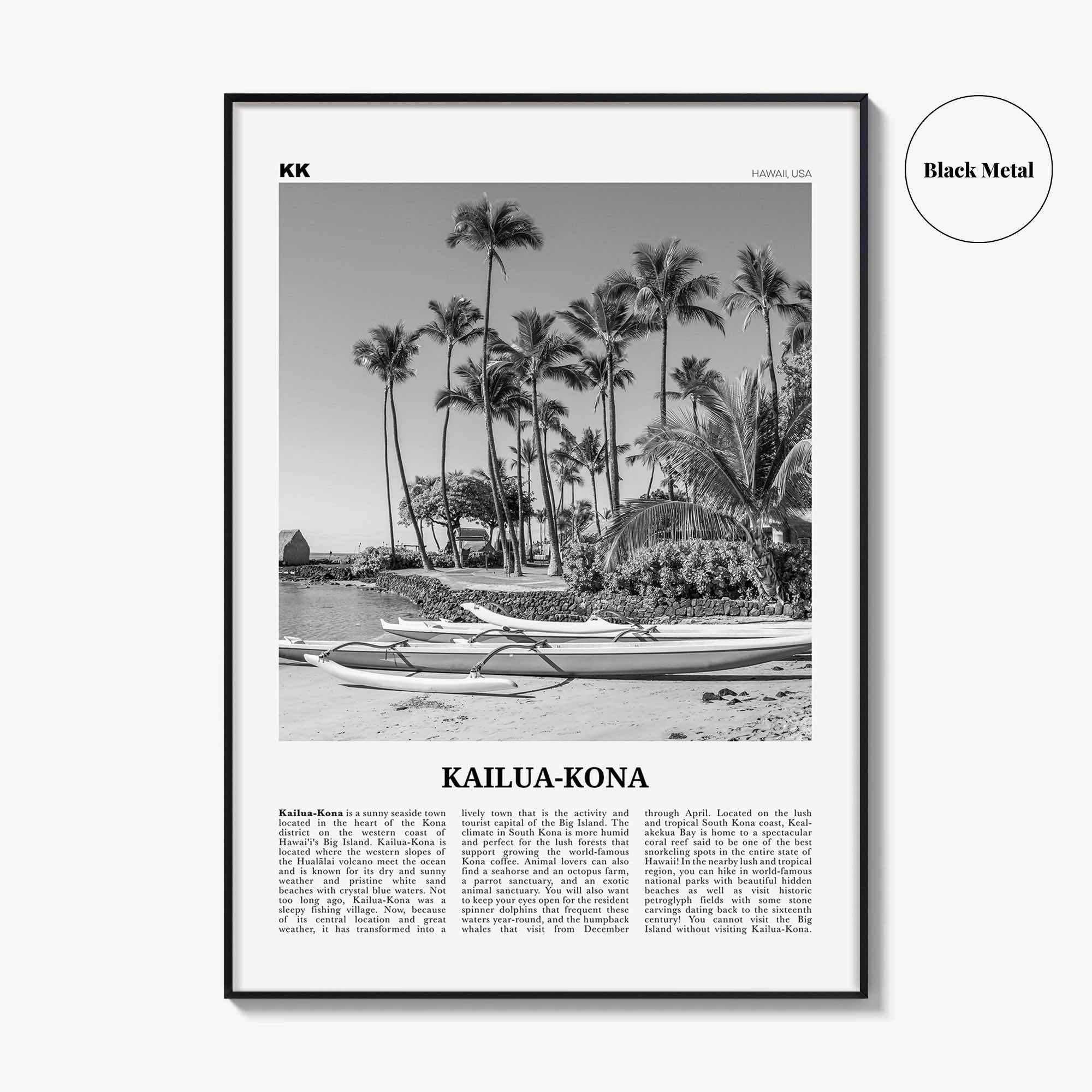 Kailua Kona Print Black and White, Kailua-Kona Wall Art, Kailua-Kona Poster, Kailua-Kona Photo, Kailua-Kona Wall Décor, Hawaii, USA