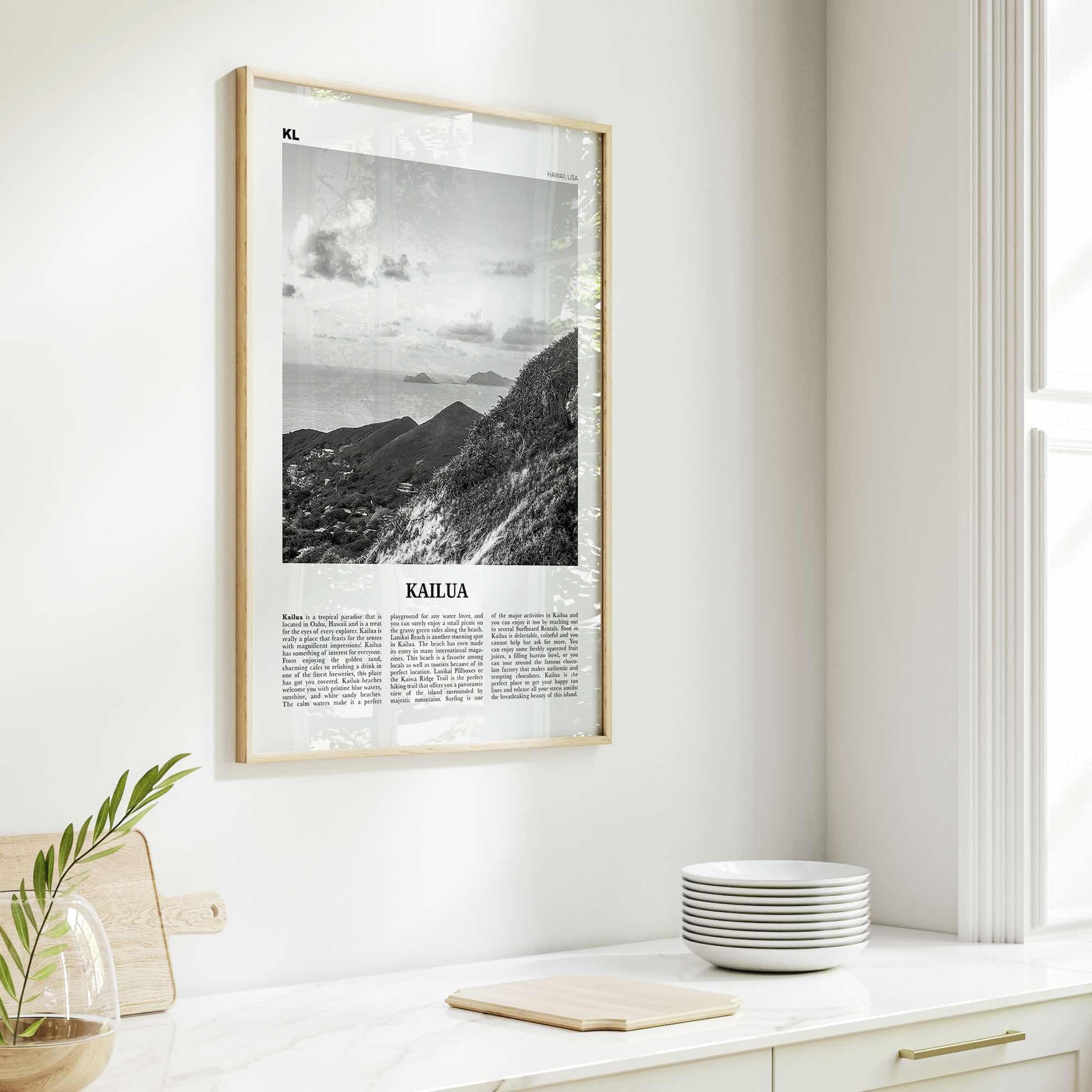 Kailua Print Black and White, Kailua Wall Art, Kailua Poster, Kailua Photo, Kailua Wall Décor, Hawaii, USA, United States, North America