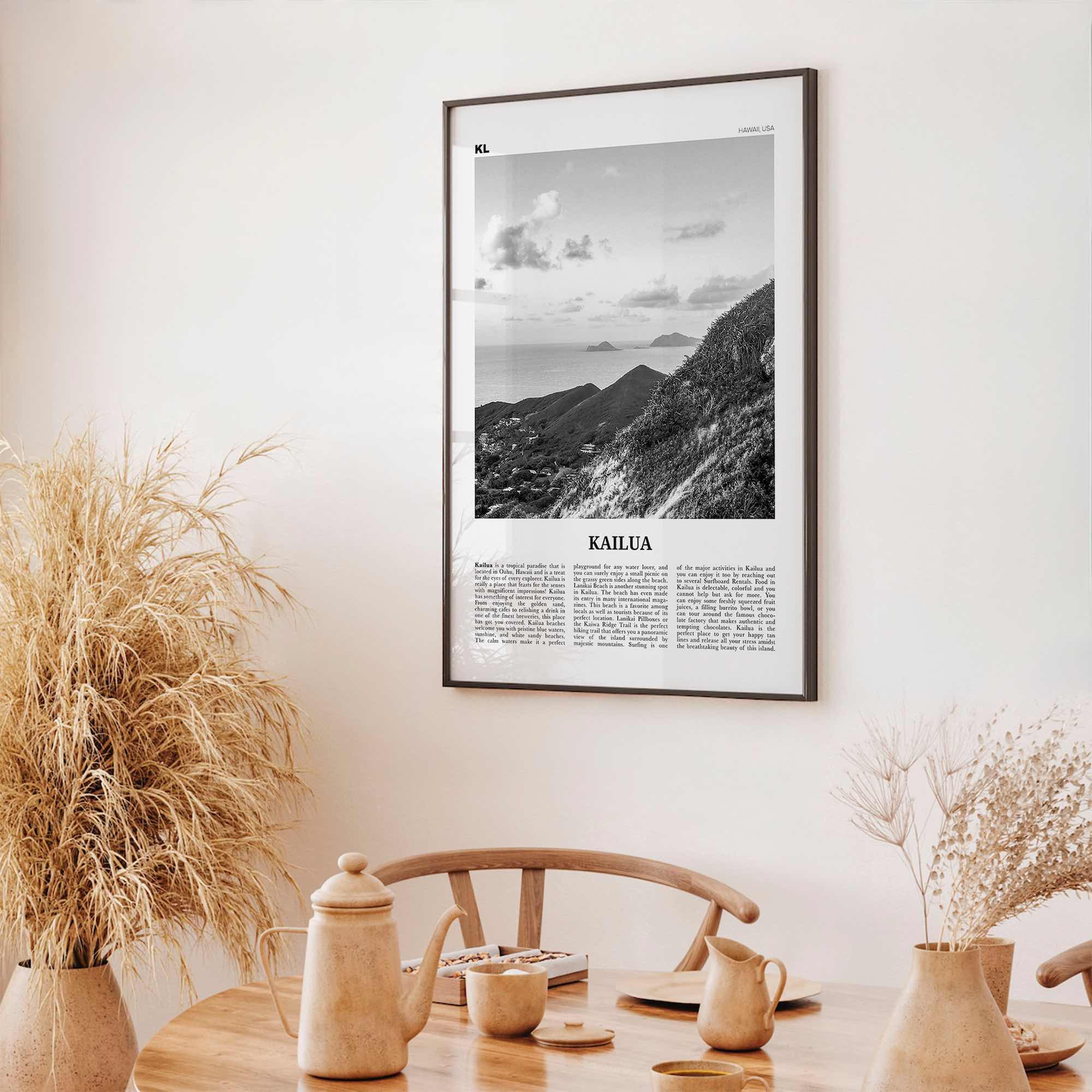 Kailua Print Black and White, Kailua Wall Art, Kailua Poster, Kailua Photo, Kailua Wall Décor, Hawaii, USA, United States, North America