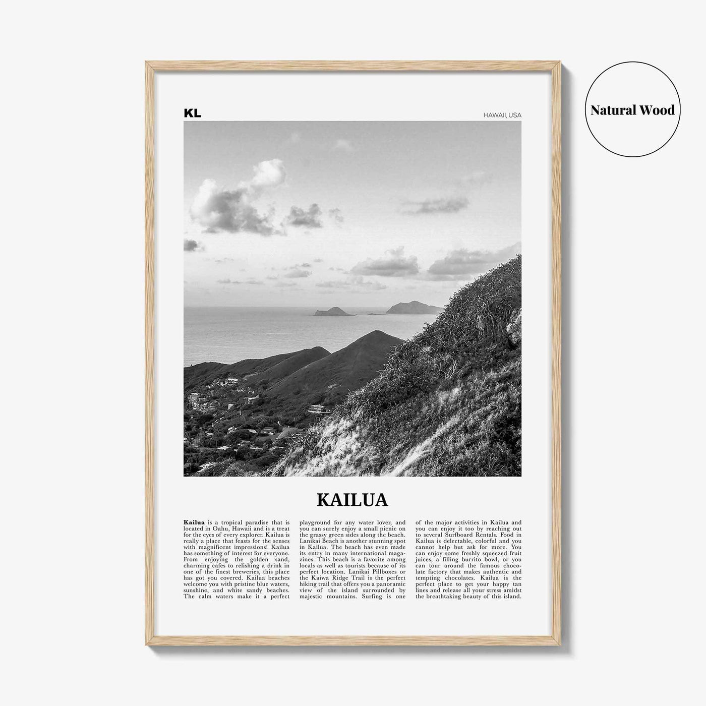 Kailua Print Black and White, Kailua Wall Art, Kailua Poster, Kailua Photo, Kailua Wall Décor, Hawaii, USA, United States, North America