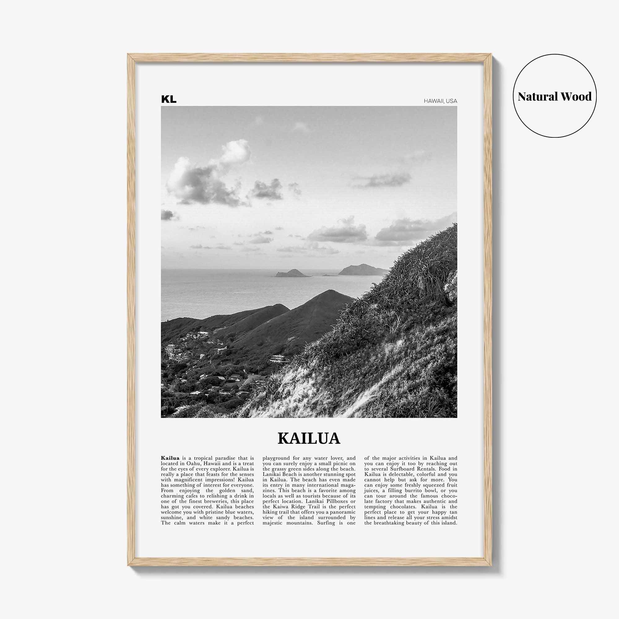 Kailua Print Black and White, Kailua Wall Art, Kailua Poster, Kailua Photo, Kailua Wall Décor, Hawaii, USA, United States, North America