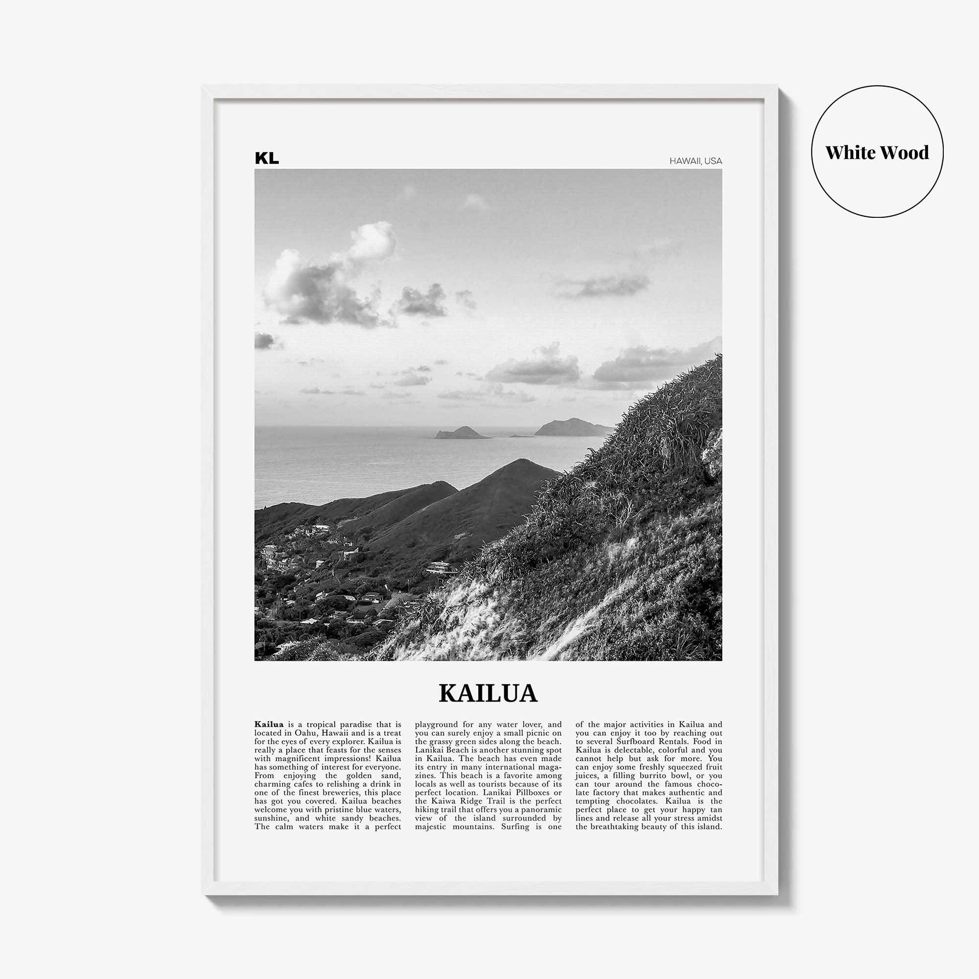 Kailua Print Black and White, Kailua Wall Art, Kailua Poster, Kailua Photo, Kailua Wall Décor, Hawaii, USA, United States, North America