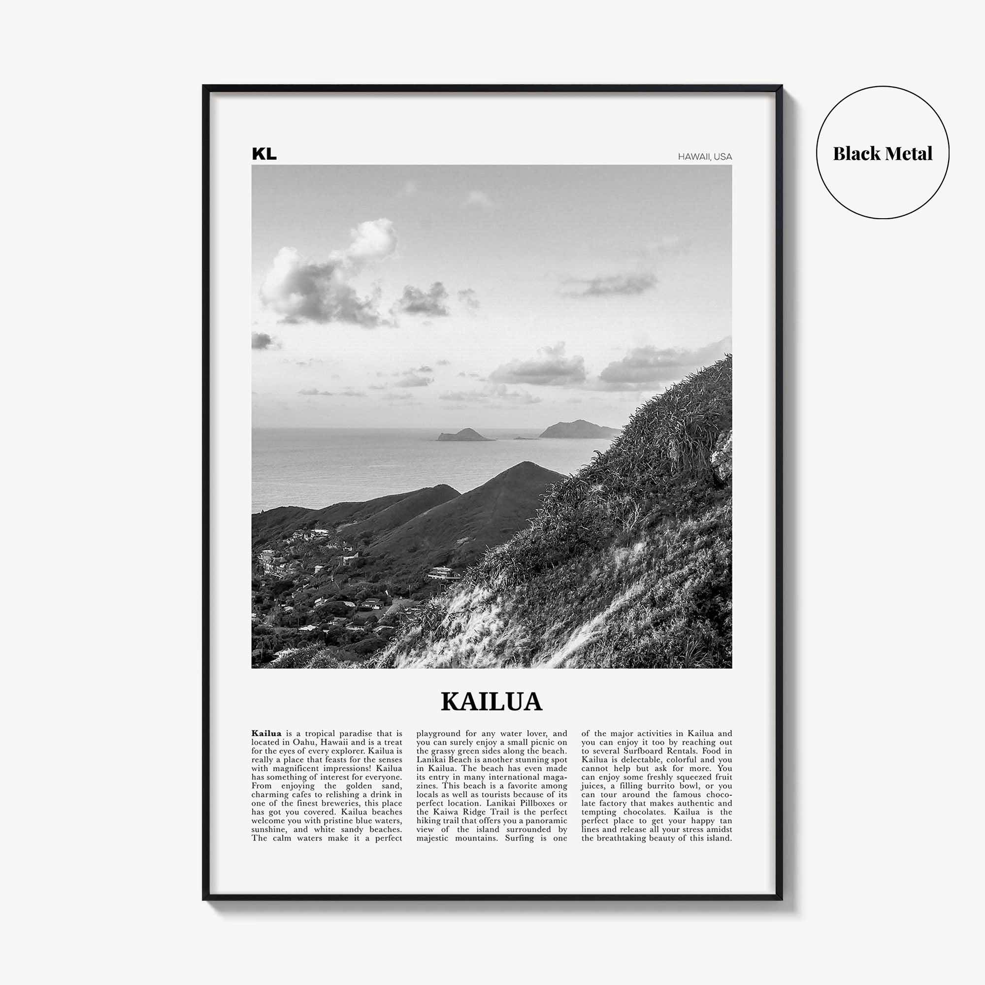 Kailua Print Black and White, Kailua Wall Art, Kailua Poster, Kailua Photo, Kailua Wall Décor, Hawaii, USA, United States, North America