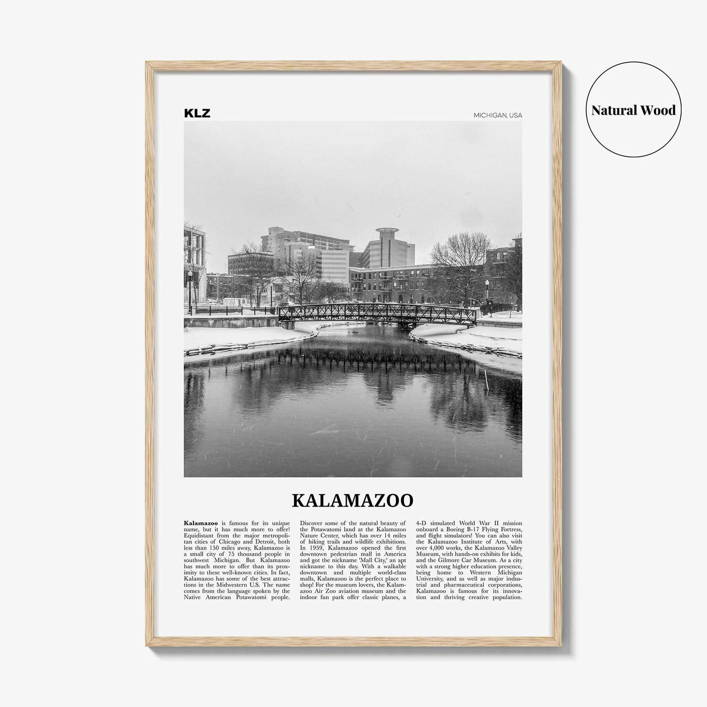 Kalamazoo Print Black and White, Kalamazoo Wall Art, Kalamazoo Poster, Kalamazoo Photo, Kalamazoo Wall Décor, Michigan, USA, United States
