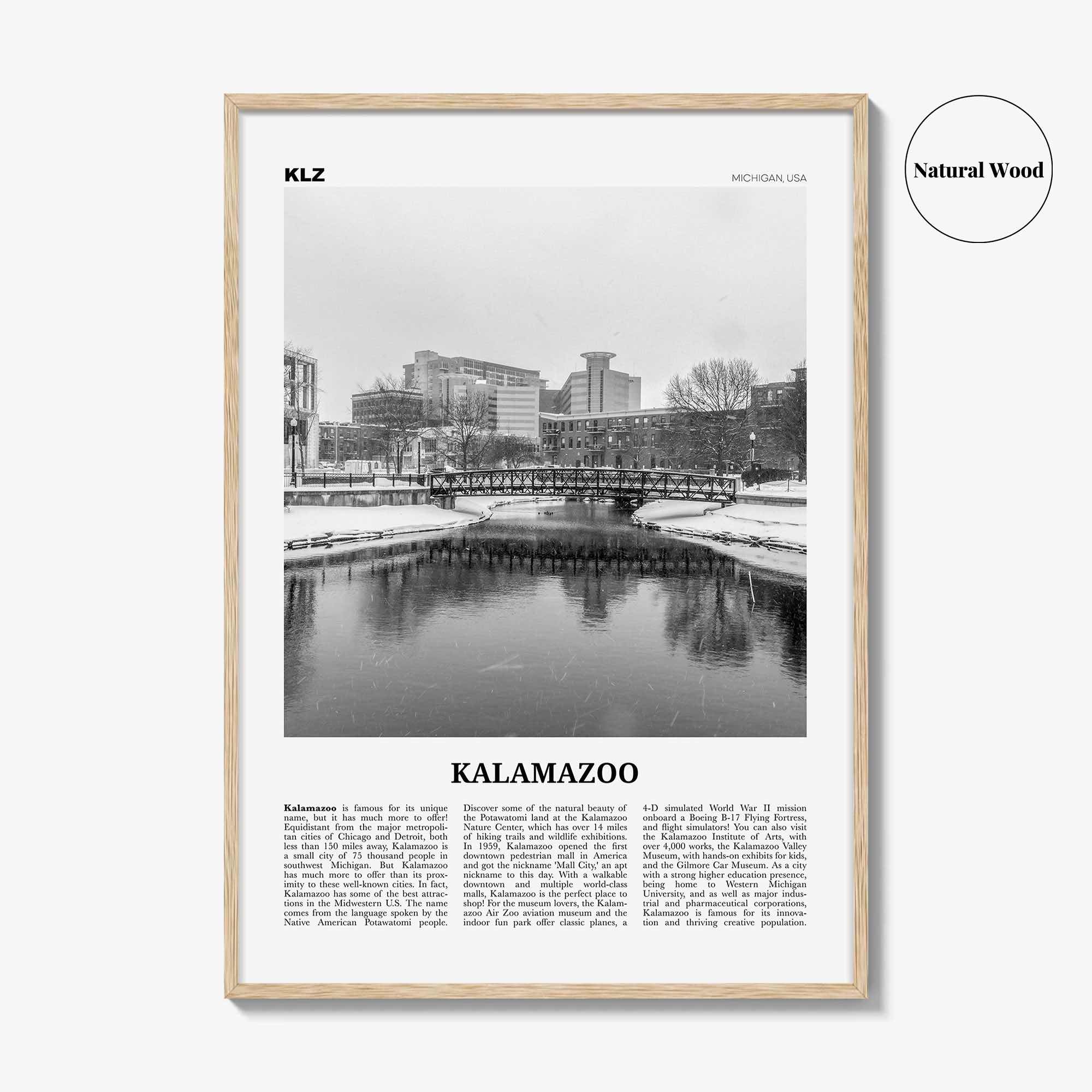 Kalamazoo Print Black and White, Kalamazoo Wall Art, Kalamazoo Poster, Kalamazoo Photo, Kalamazoo Wall Décor, Michigan, USA, United States