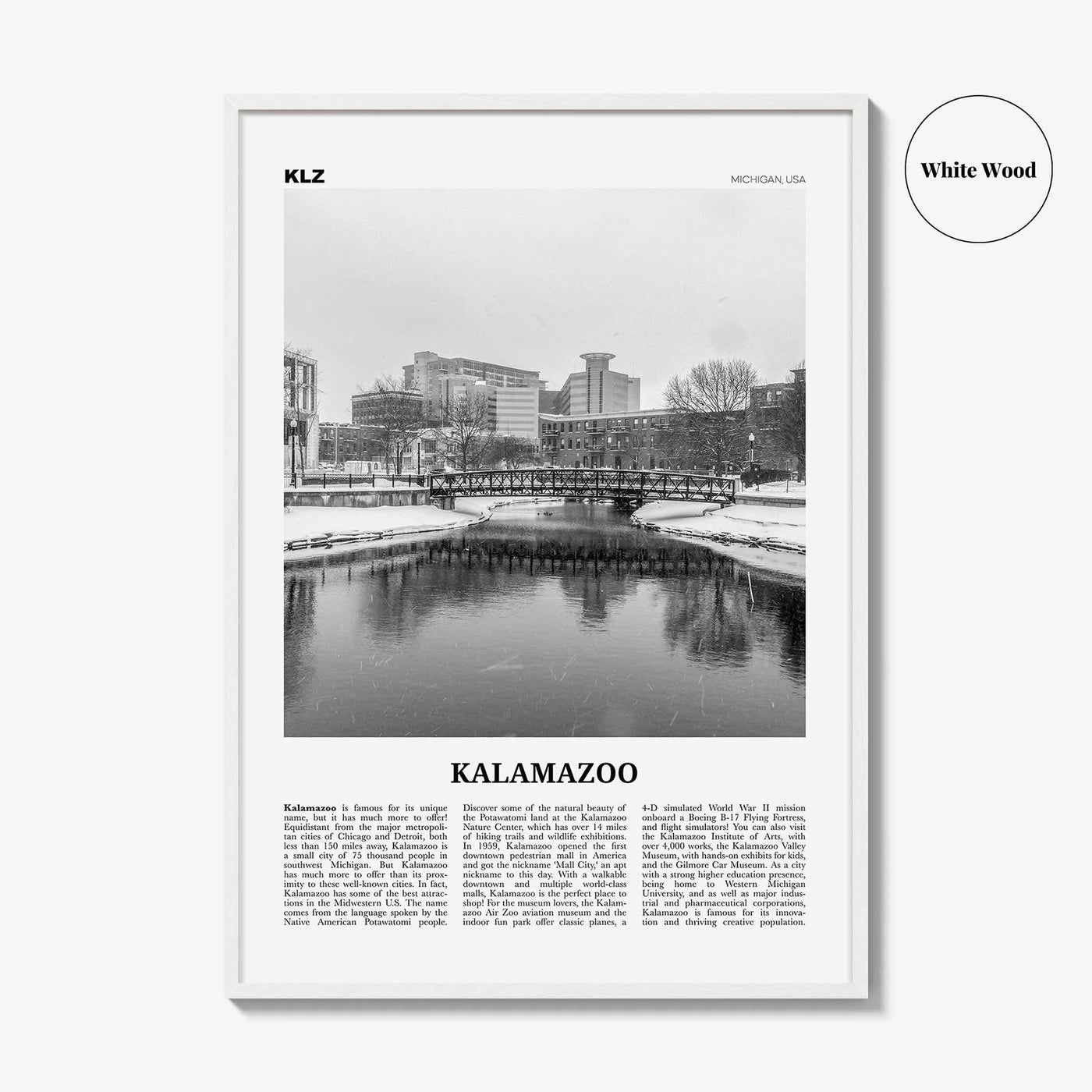 Kalamazoo Print Black and White, Kalamazoo Wall Art, Kalamazoo Poster, Kalamazoo Photo, Kalamazoo Wall Décor, Michigan, USA, United States