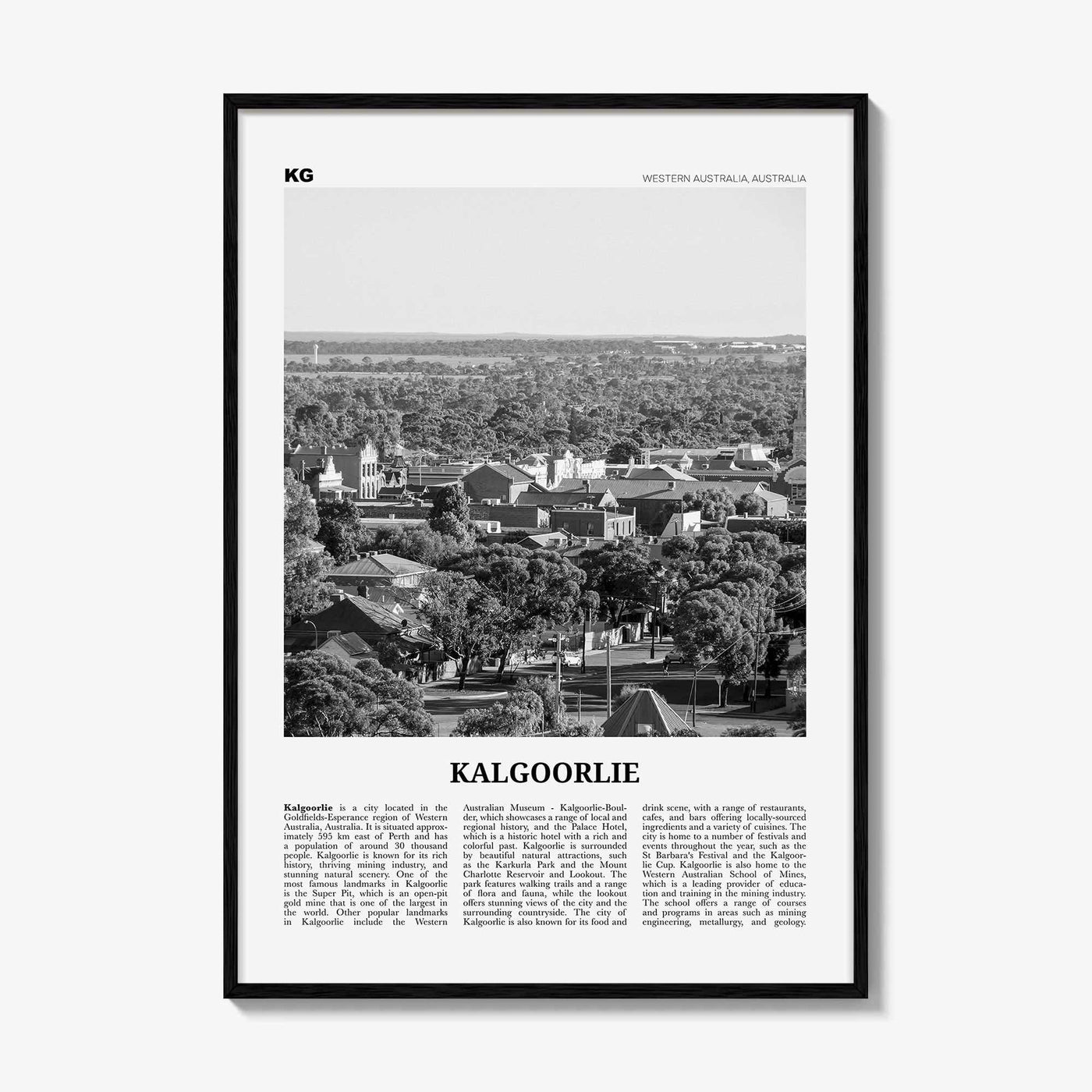 Kalgoorlie Print Black and White, Kalgoorlie Wall Art, Kalgoorlie Poster, Kalgoorlie Photo, Kalgoorlie Wall Décor, Kalgoorlie Map,