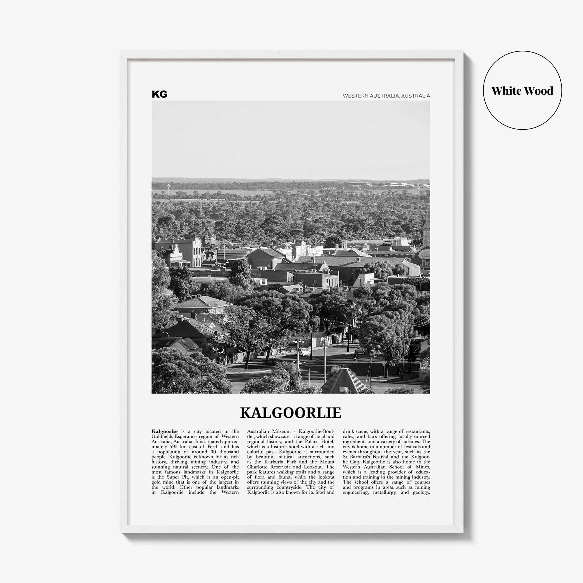 Kalgoorlie Print Black and White, Kalgoorlie Wall Art, Kalgoorlie Poster, Kalgoorlie Photo, Kalgoorlie Wall Décor, Kalgoorlie Map,