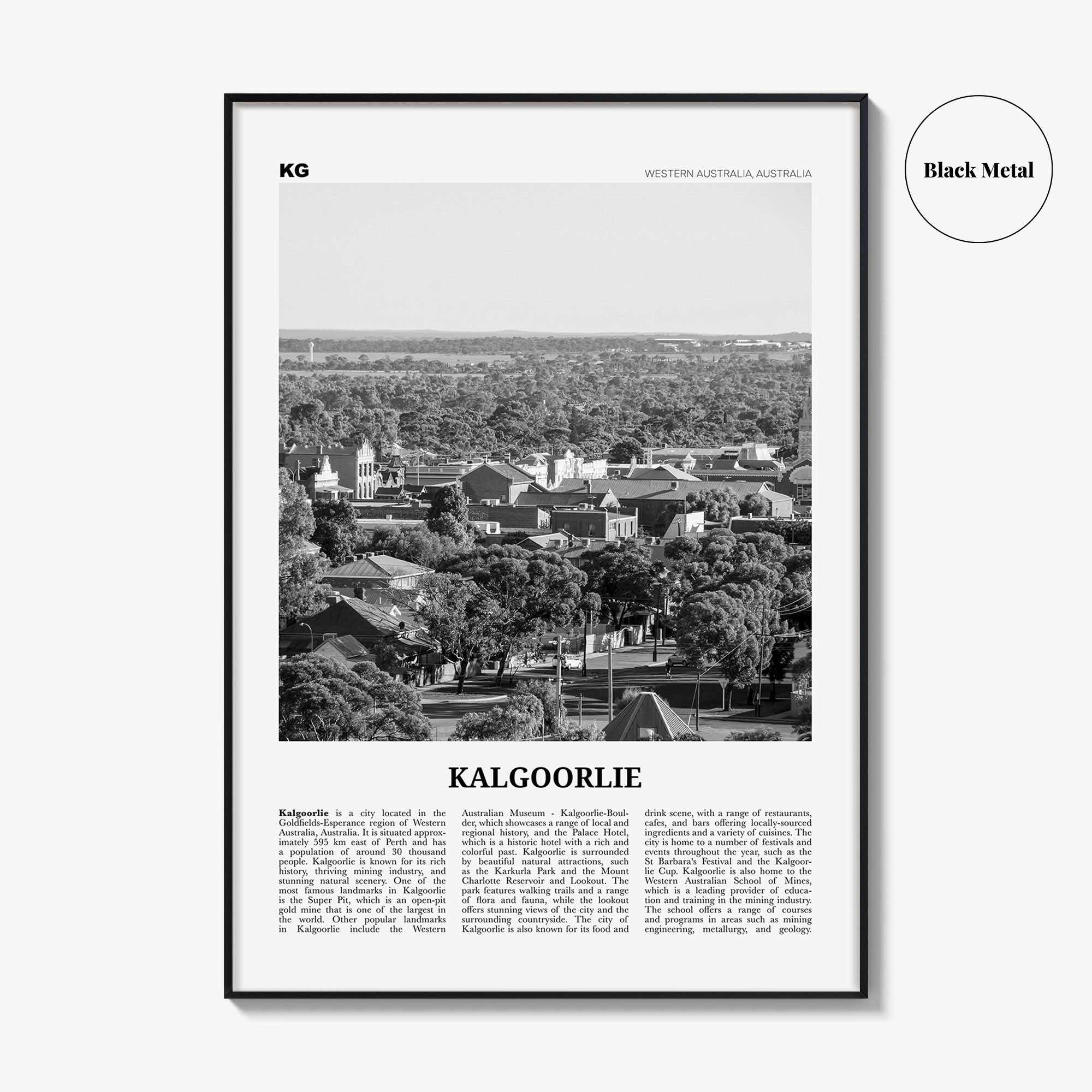 Kalgoorlie Print Black and White, Kalgoorlie Wall Art, Kalgoorlie Poster, Kalgoorlie Photo, Kalgoorlie Wall Décor, Kalgoorlie Map,