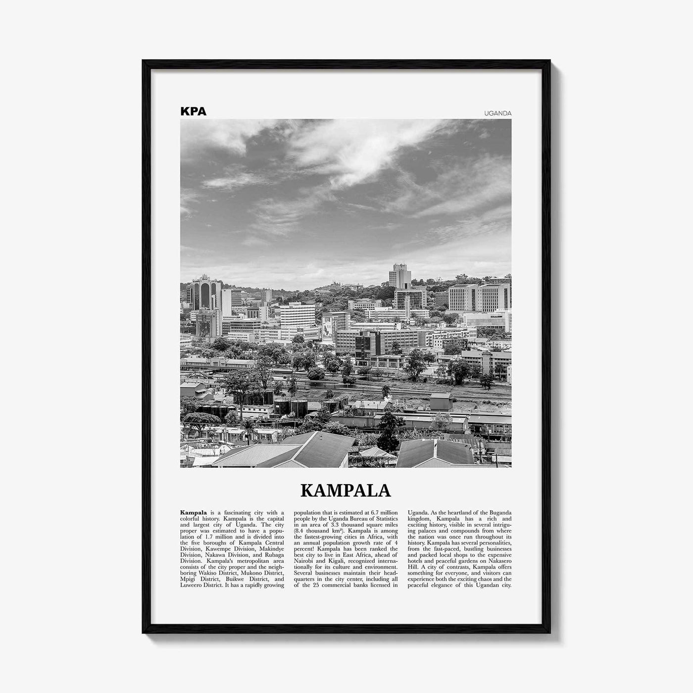 Kampala Print Black and White, Kampala Wall Art, Kampala Poster, Kampala Photo, Kampala Wall Decor, City Art Print, Uganda, Africa
