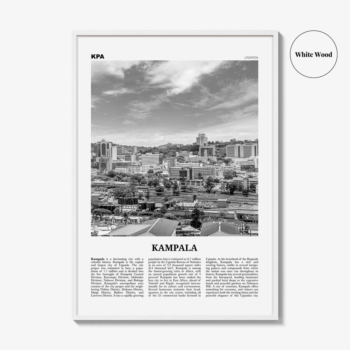 Kampala Print Black and White, Kampala Wall Art, Kampala Poster, Kampala Photo, Kampala Wall Decor, City Art Print, Uganda, Africa