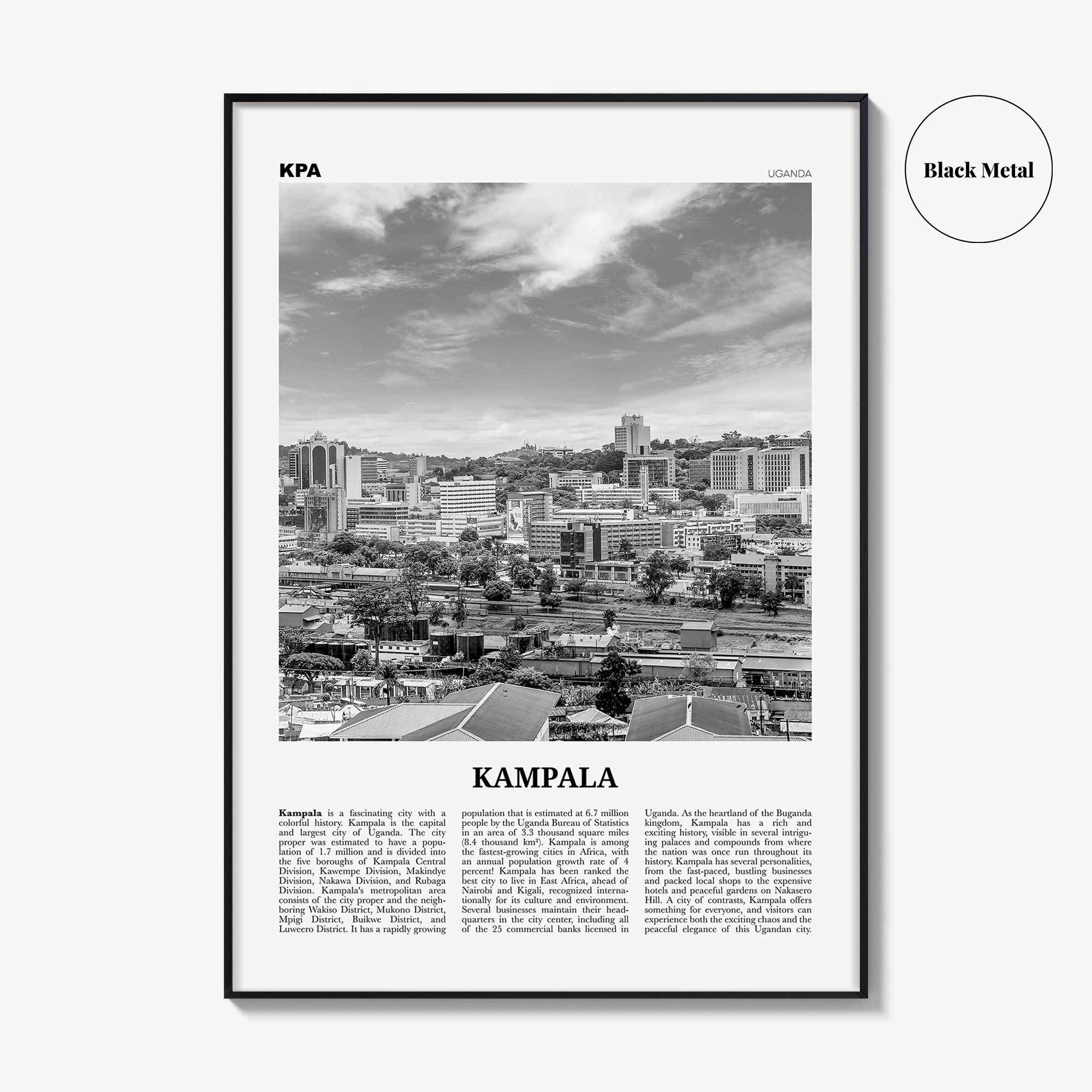 Kampala Print Black and White, Kampala Wall Art, Kampala Poster, Kampala Photo, Kampala Wall Decor, City Art Print, Uganda, Africa