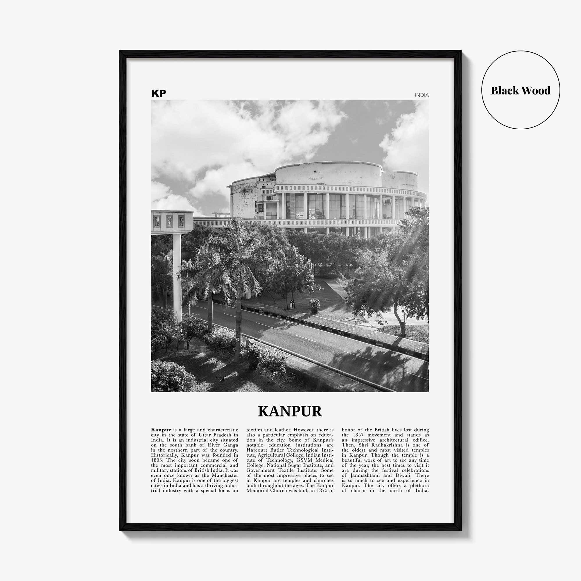 Kanpur Print Black and White, Kanpur Wall Art, Kanpur Poster, Kanpur Photo, Kanpur Wall Décor, Kanpur Map, India