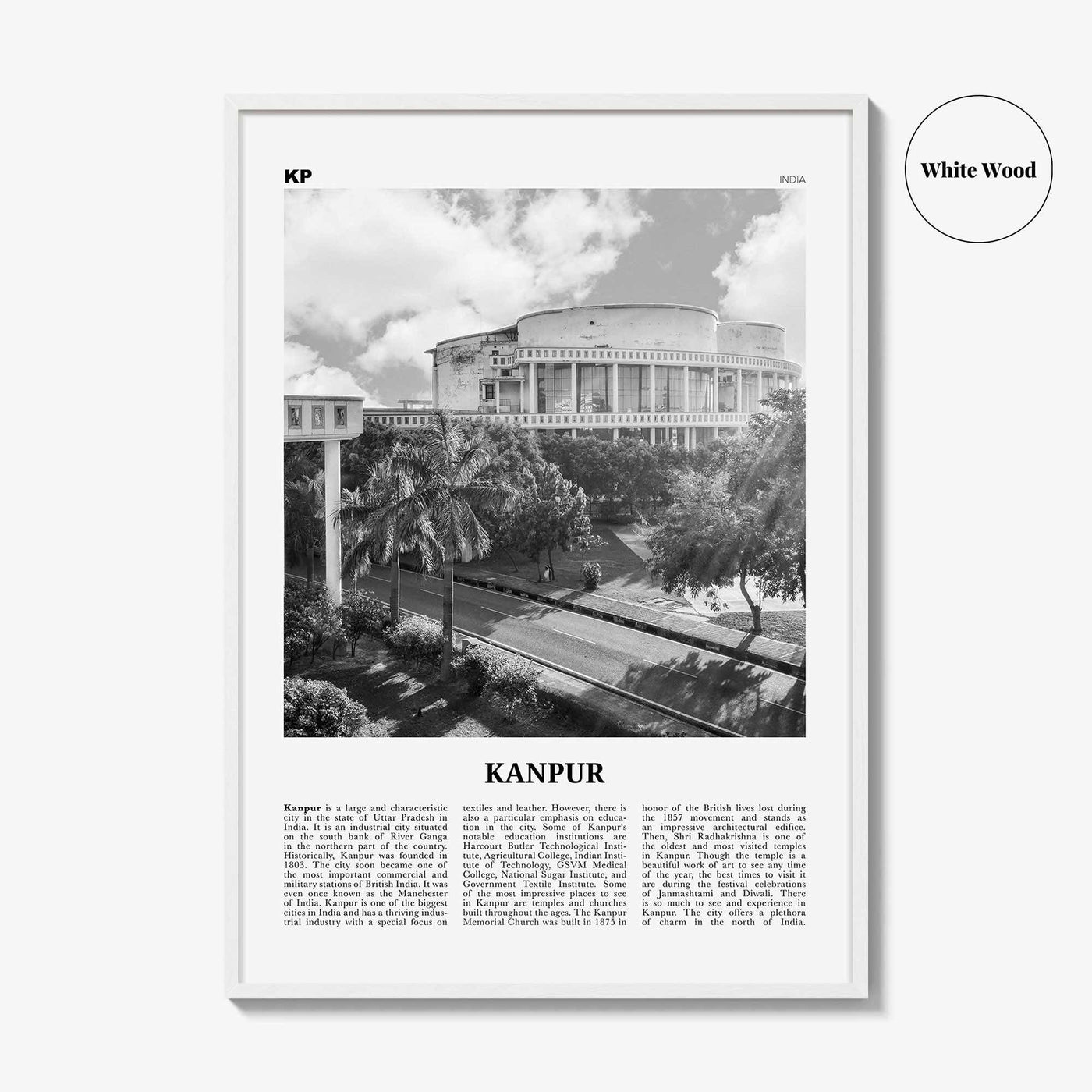Kanpur Print Black and White, Kanpur Wall Art, Kanpur Poster, Kanpur Photo, Kanpur Wall Décor, Kanpur Map, India